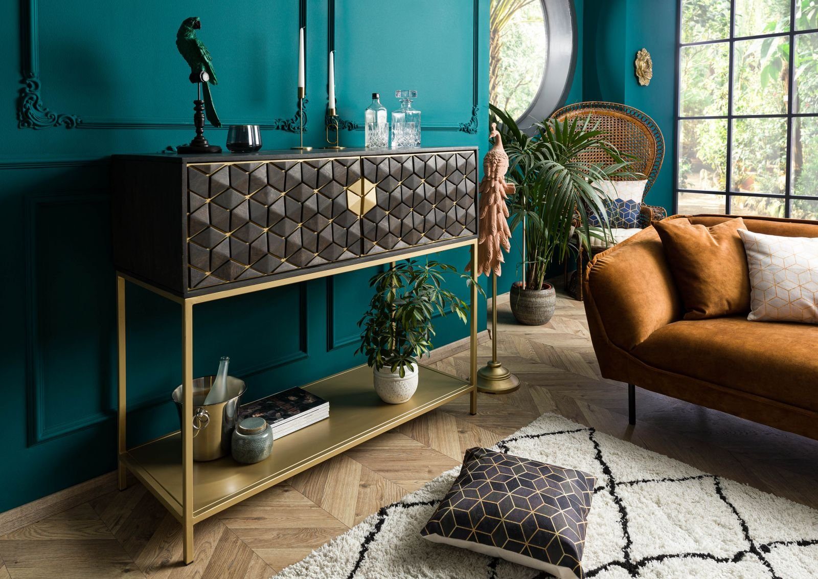 Massivmoebel24 Barschrank DIAMOND (Bar Mango 122x50x110 grau geölt DIAMOND #113) Bar Mango 122x50x110 grau geölt DIAMOND #113