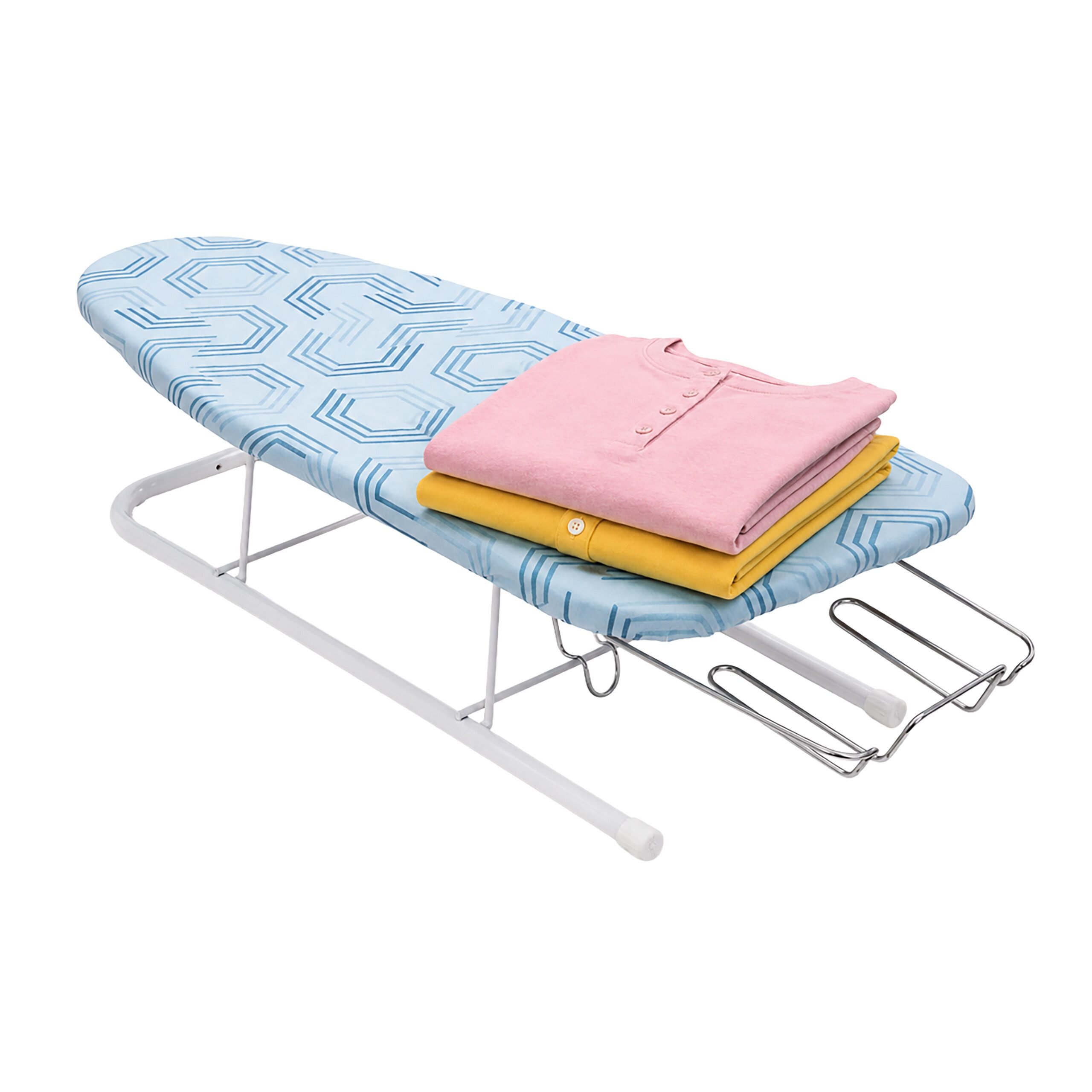 relaxdays Tischbügelbrett Tischbügelbrett mit Bügeleisenablage, Bügelfläche 76x30.5 cm