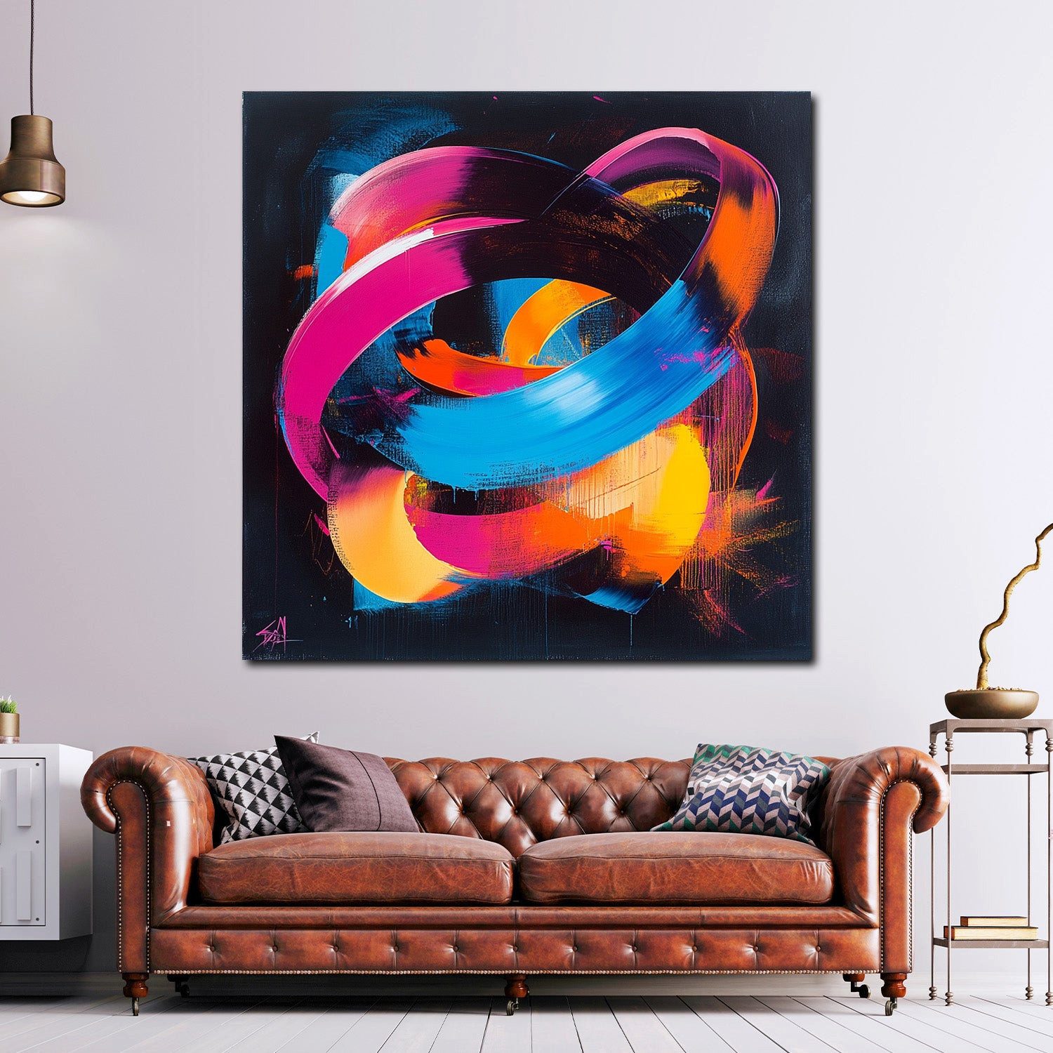 Artedinoi Leinwandbild Abstrakt leuchtende Farbringe Leinwandbild Wandbild Kunstdruck XL Wand, Leuchtende Farbringe