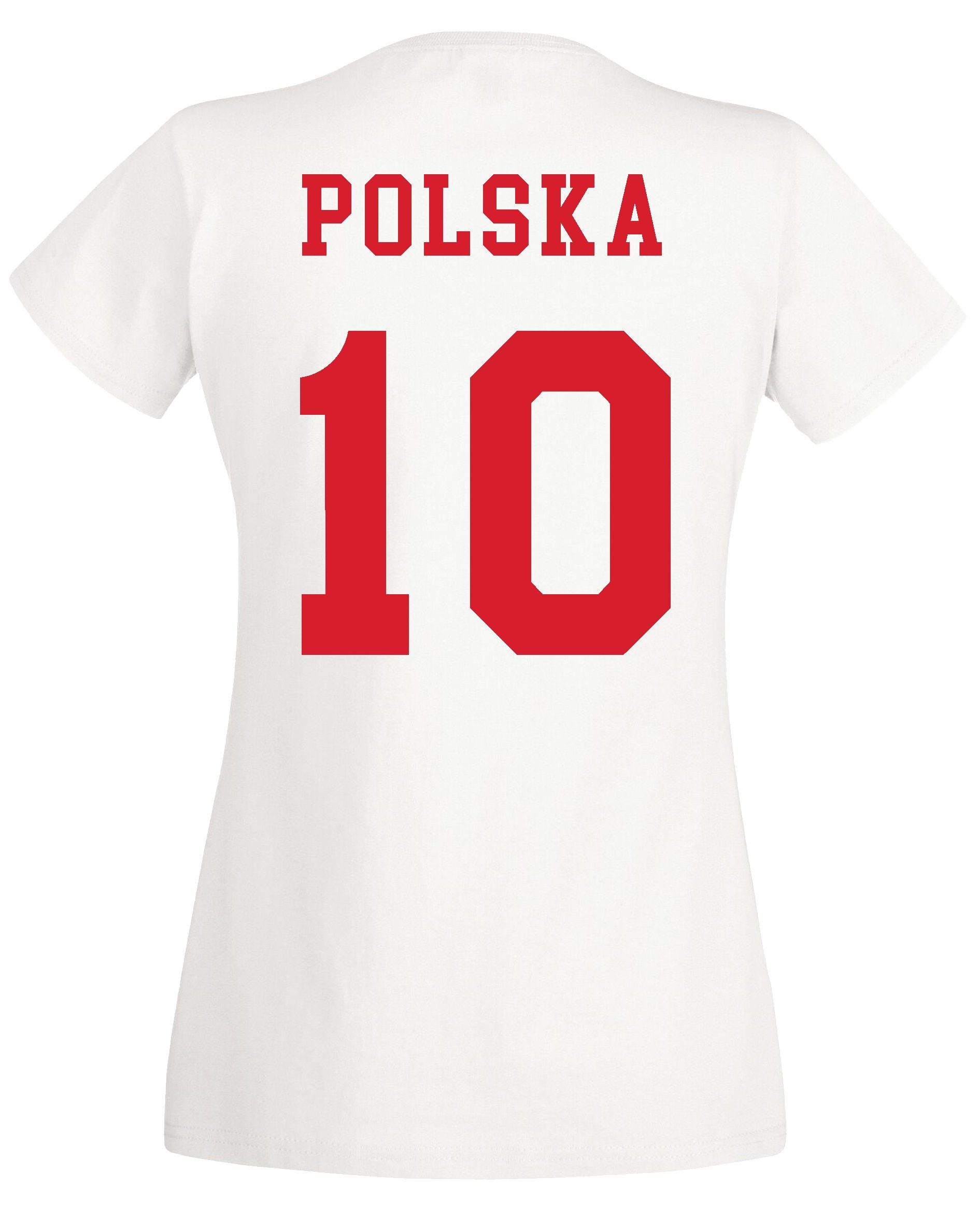 Youth Designz T-Shirt Polen Damen T-Shirt im Fußball Trikot Look mit trendigem Motiv