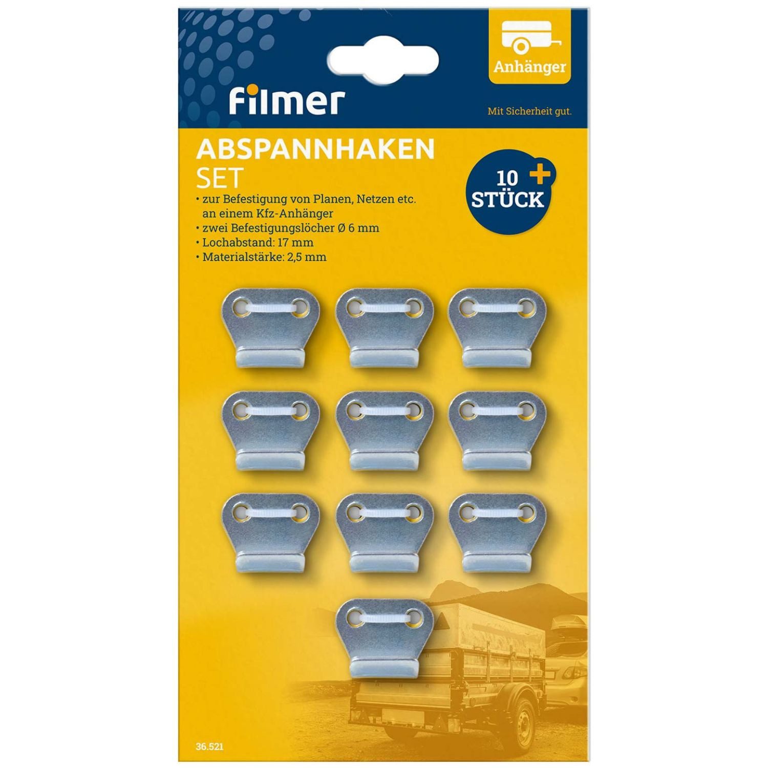 Diedrich Filmer GmbH PKW-Anhänger 10x Abspannhaken Metall Planenhaken Silber, Set, 10-tlg., 10x Abspannhaken, Anhängernetz Anhängerplane Haken Netzhaken Auto Anhänger Plane Netz