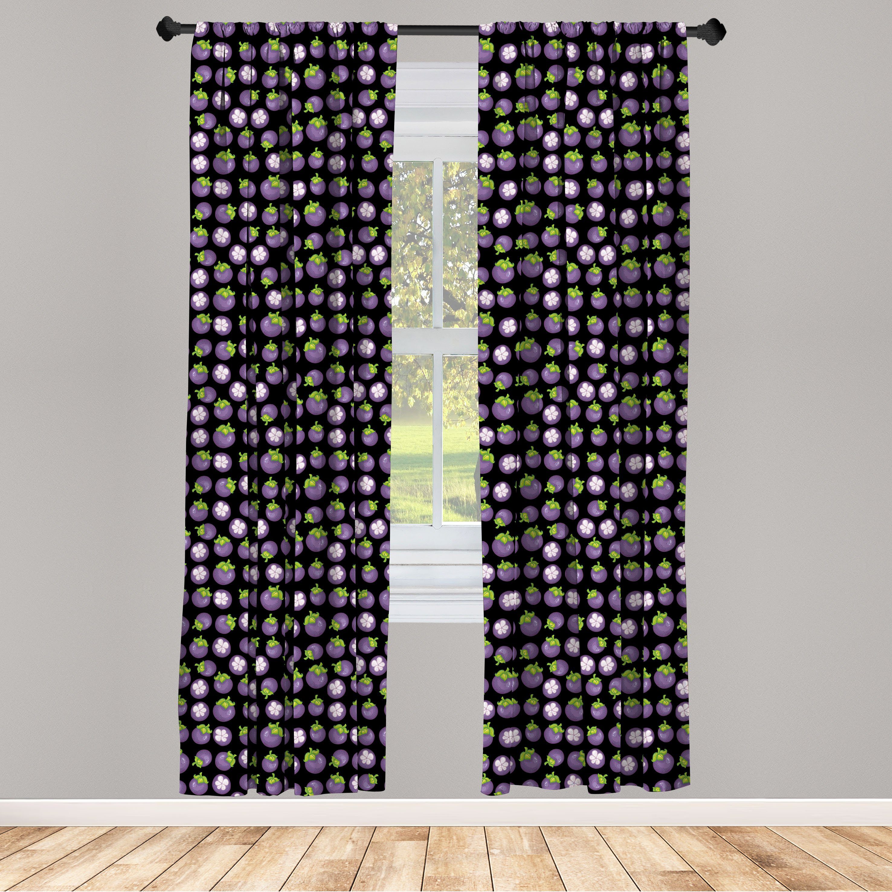 Gardine Vorhang für Wohnzimmer Schlafzimmer Dekor, Abakuhaus, Microfaser, Gemüse Auberginen mit Blumen