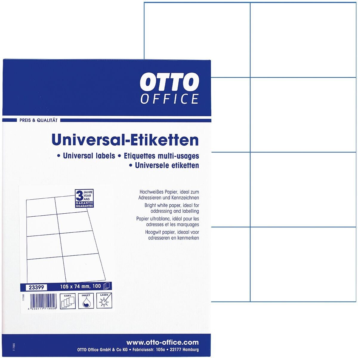 Otto Office Etiketten Standard, 800 Stück, Adresse Päckchen (105x74 mm), selbstklebend