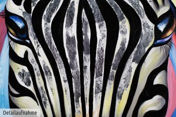 KUNSTLOFT Gemälde Psychedelic Zebra 150x50 cm, Leinwandbild 100% HANDGEMALT Wandbild Wohnzimmer