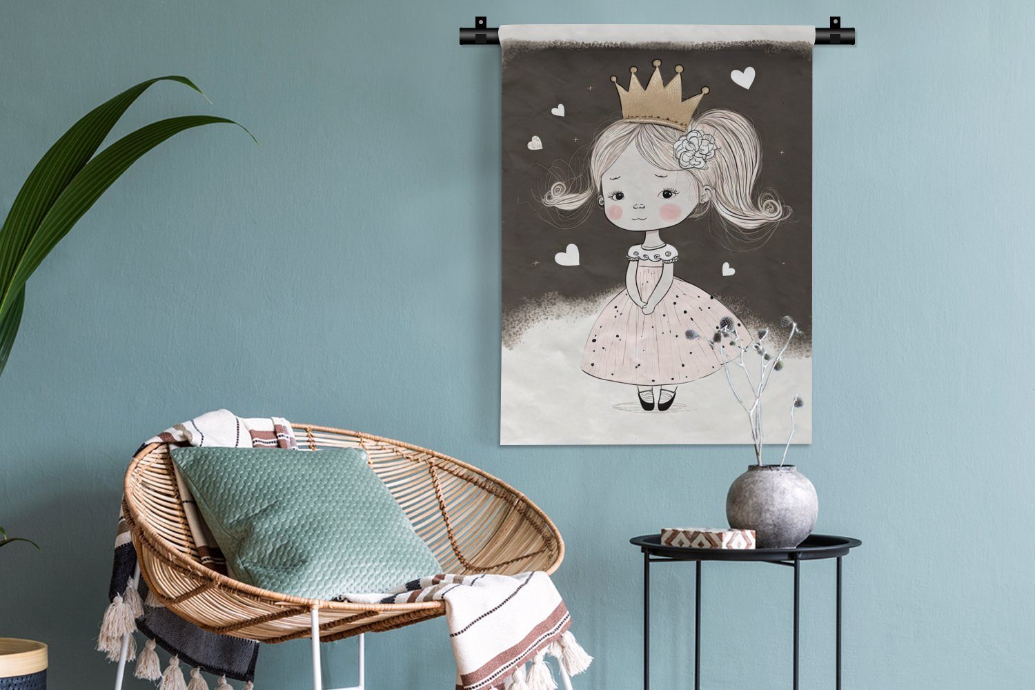 MuchoWow - Rose Wohnzimmer, Mädchen, der Wand, an Prinzessin Schlafzimmer Tapisserie, Herzen Deko - Wanddekoobjekt - für