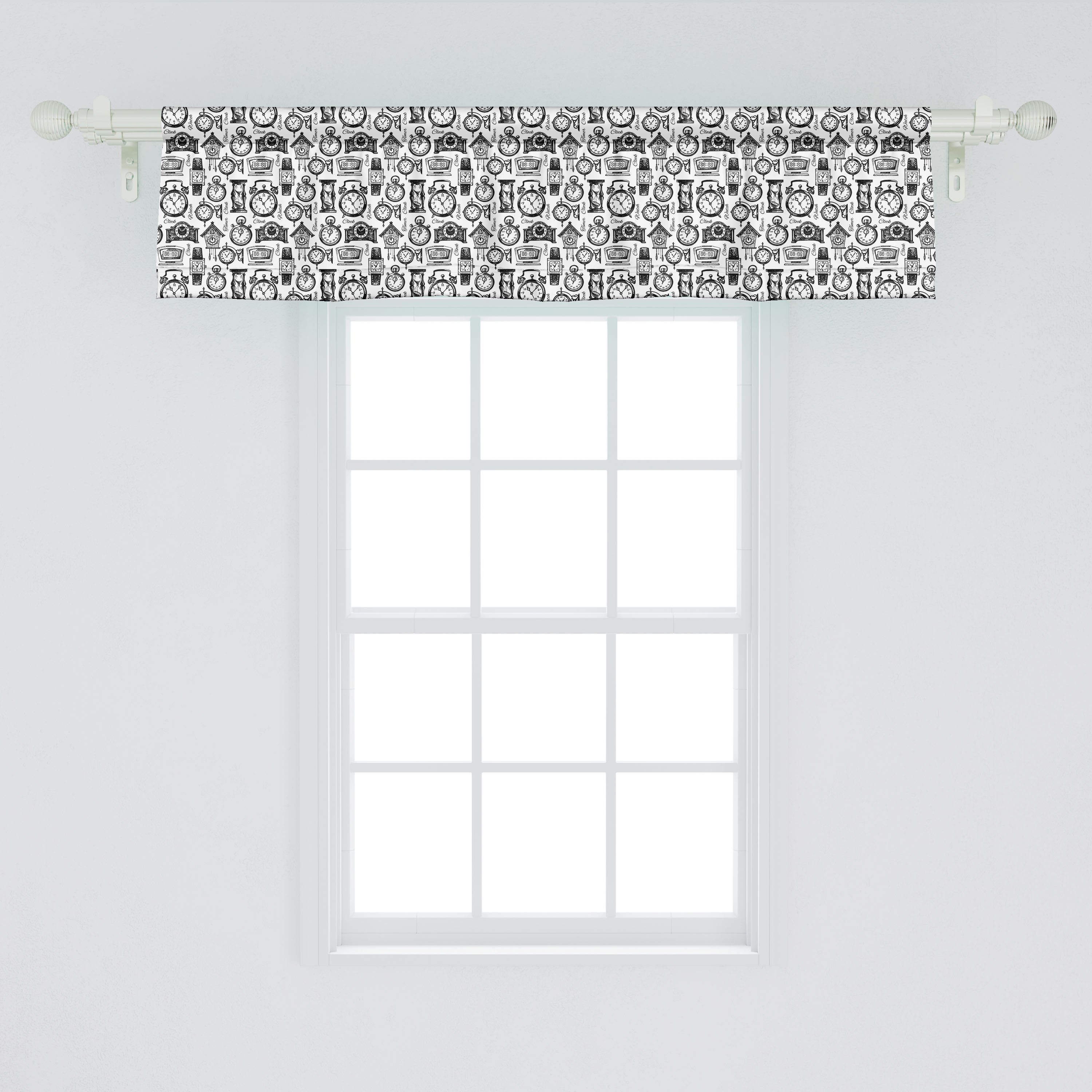 Scheibengardine Vorhang Volant für Jahrgang Microfaser, Dekor Stangentasche, Küche Clocks Drawn Schlafzimmer Hand Abakuhaus, mit