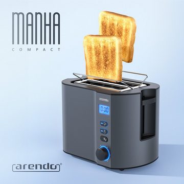Arendo Toaster, 2 kurze Schlitze, für 2 Scheiben, 800 W, Kurzschlitz, Brötchenaufsatz, Wärmeisoliert, Display, Restzeitanzeige