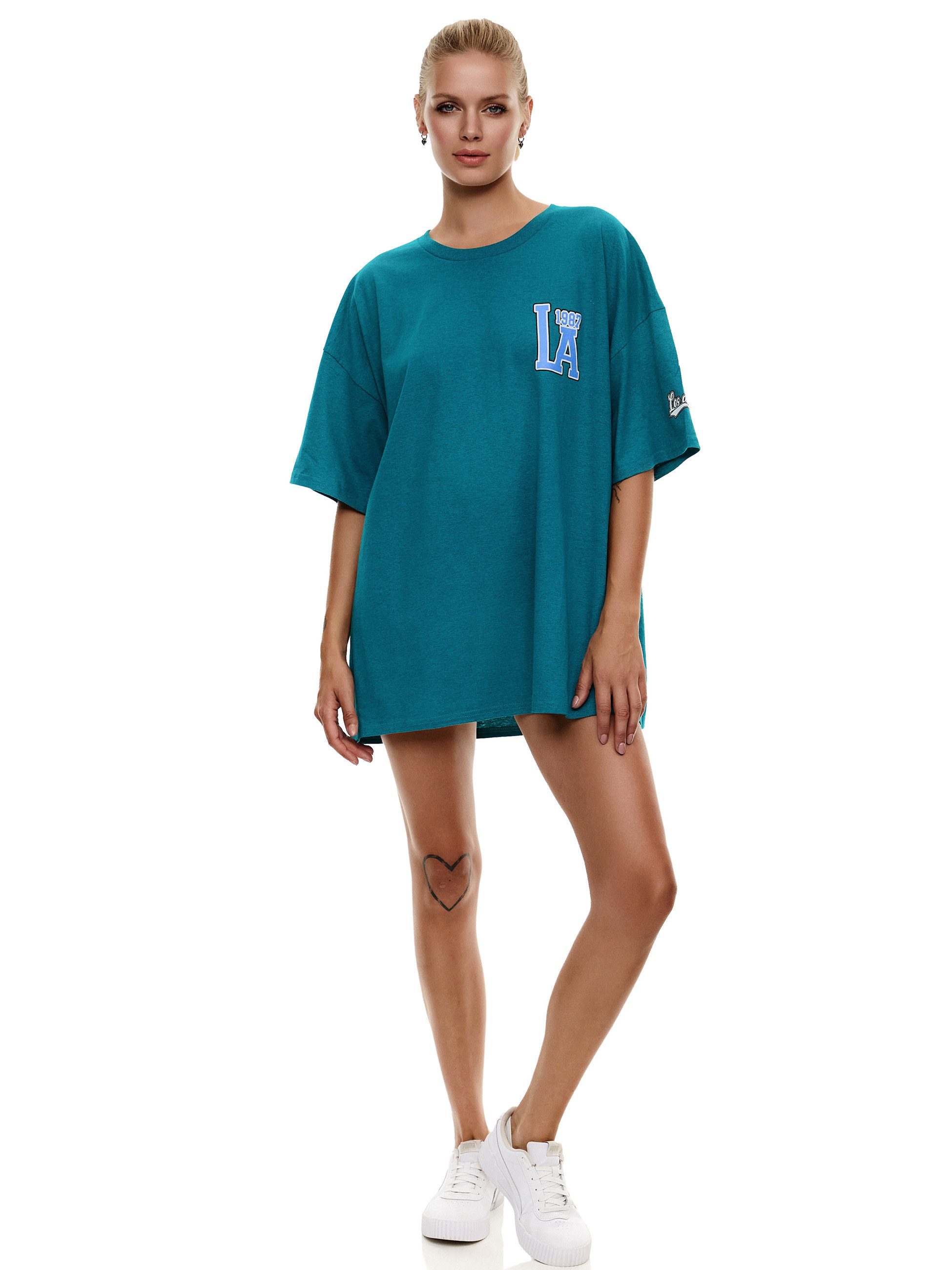 Worldclassca T-Shirt Worldclassca Oversized LA Los Angeles Print T-Shirt lang Tee Sommer Sommer Oberteil
