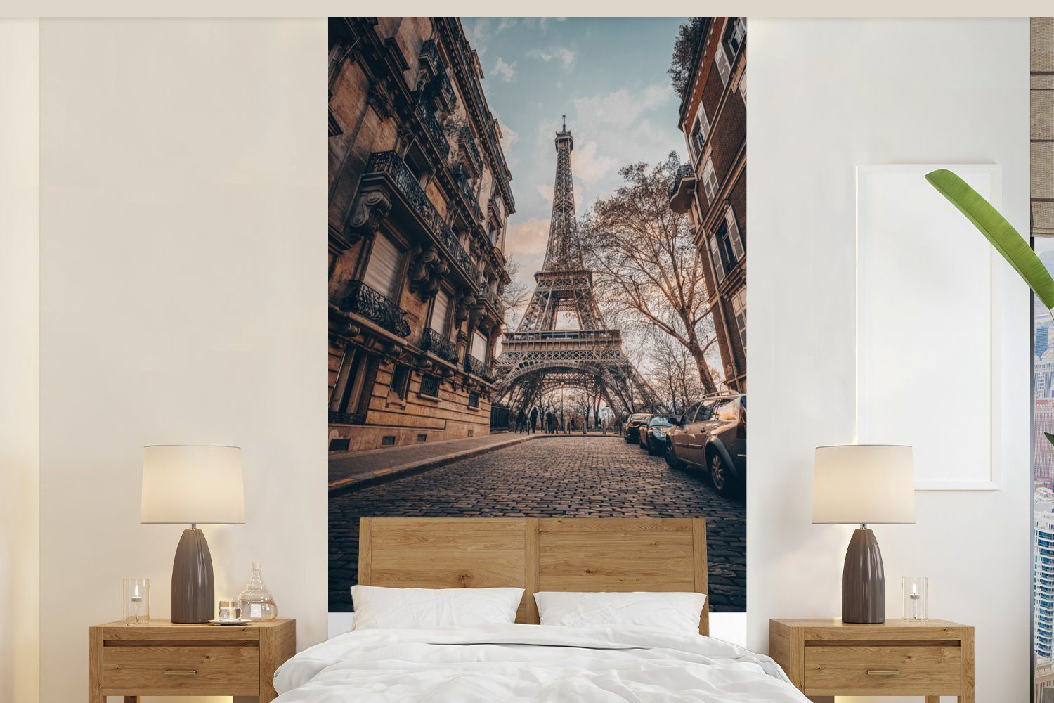 MuchoWow Fototapete Paris - Frankreich - Eiffelturm, Matt, bedruckt, (2 St), Vliestapete für Wohnzimmer Schlafzimmer Küche, Fototapete