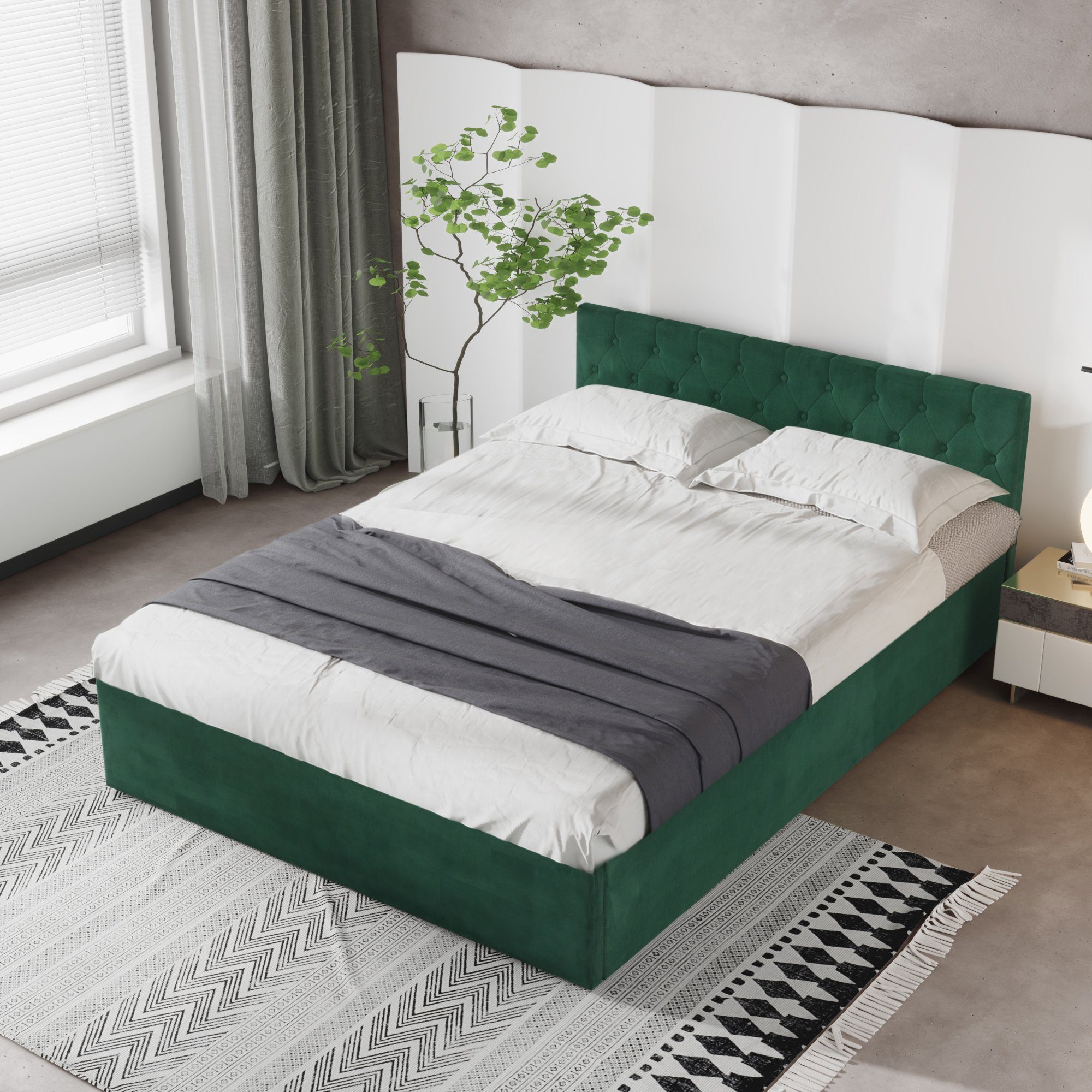 Boxspringbett (Polsterbett), Hydraulisches Doppelbett 140x200 cm mit Knopfheftung