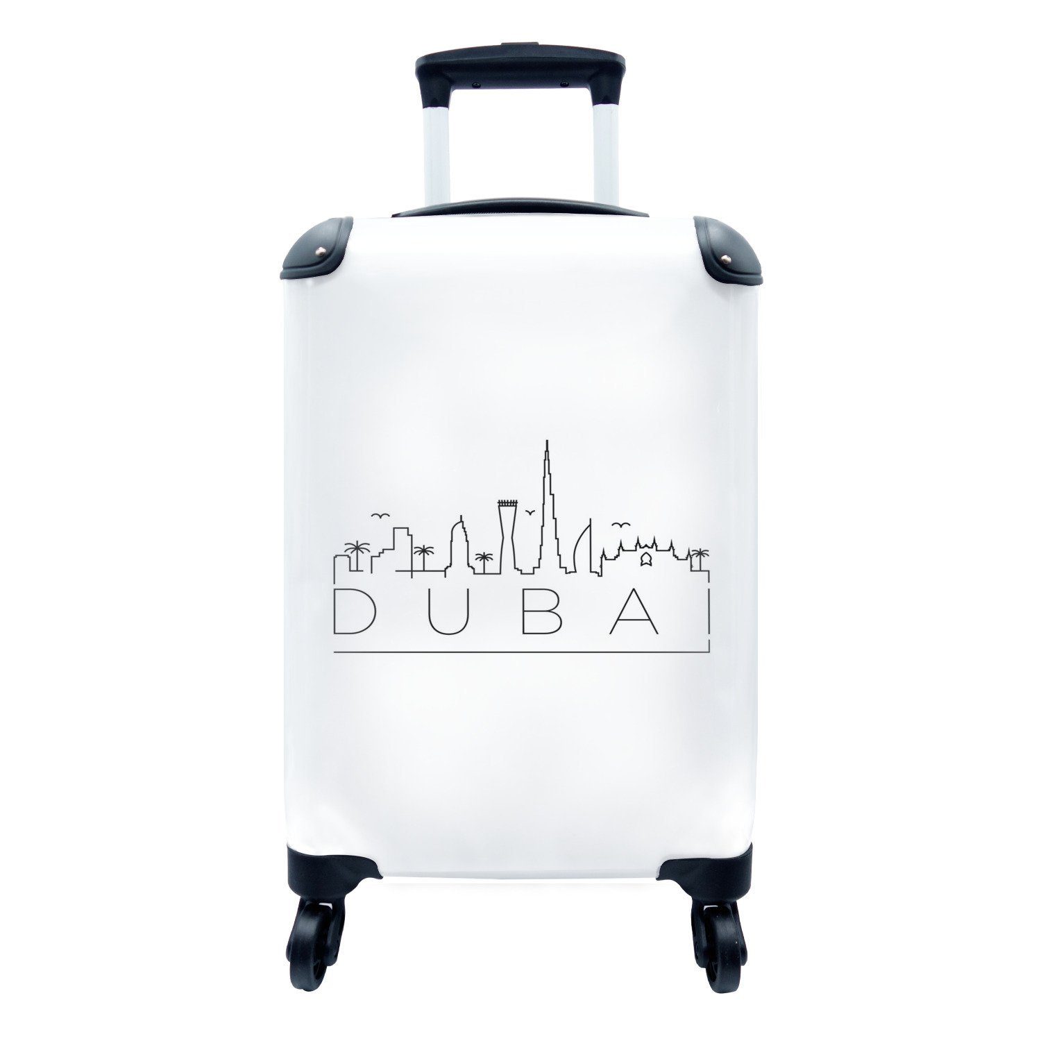 MuchoWow Handgepäckkoffer Skyline "Dubai" weiß, 4 Rollen, Reisetasche mit rollen, Handgepäck für Ferien, Trolley, Reisekoffer