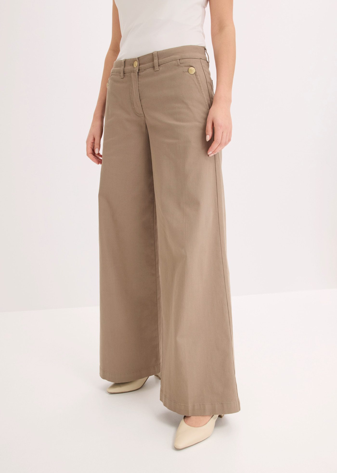 bonprix Webhose Wide Leg Schnitt, Loose Fit Passform, mit Schmückknöpfen
