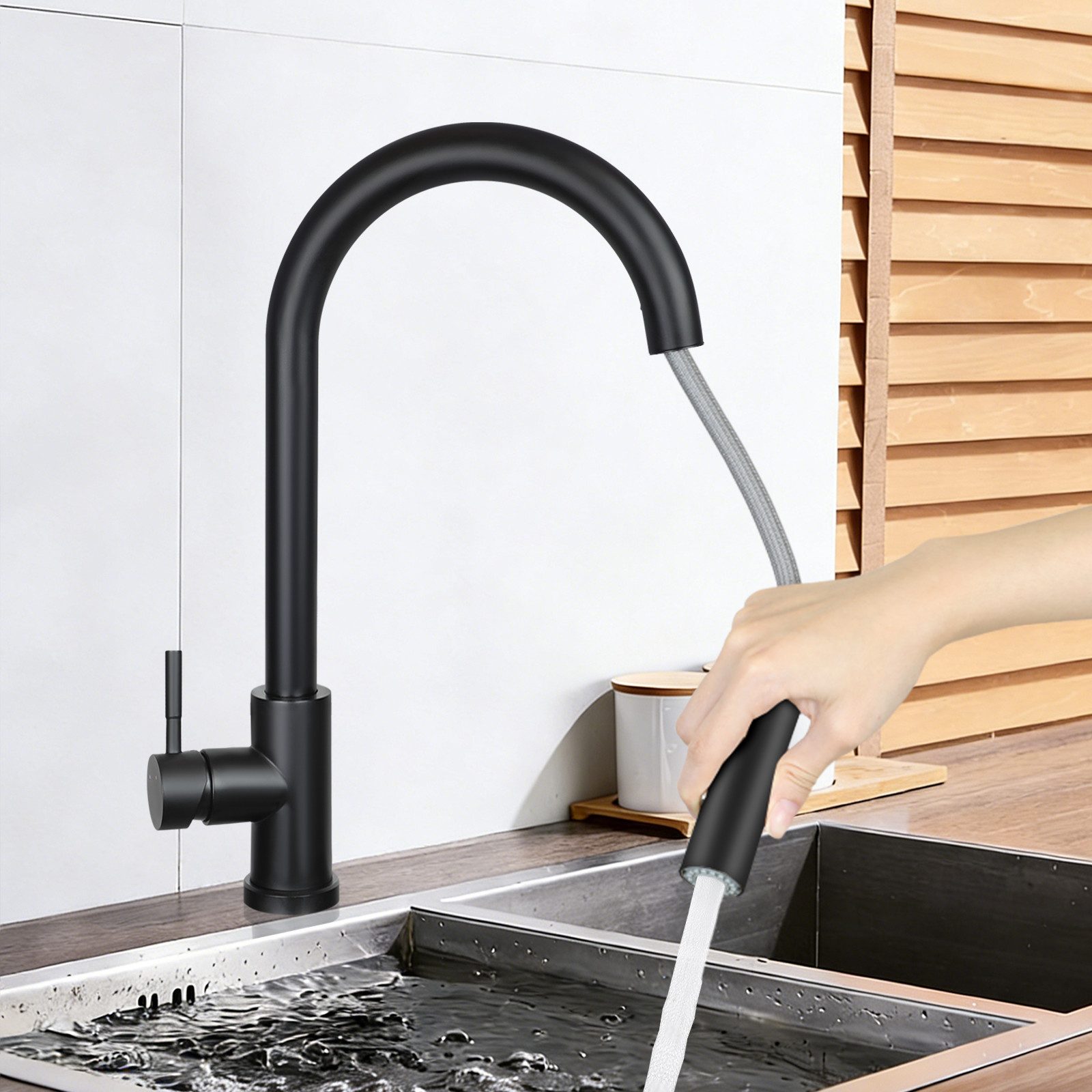 Nettlife Küchenarmatur Spültischarmatur Ausziehbar 360° Drehbar Edelstahl mit 2 Strahlarten (1-St) für Einhebelmischer Mischbatterie Wasserhahn Küche