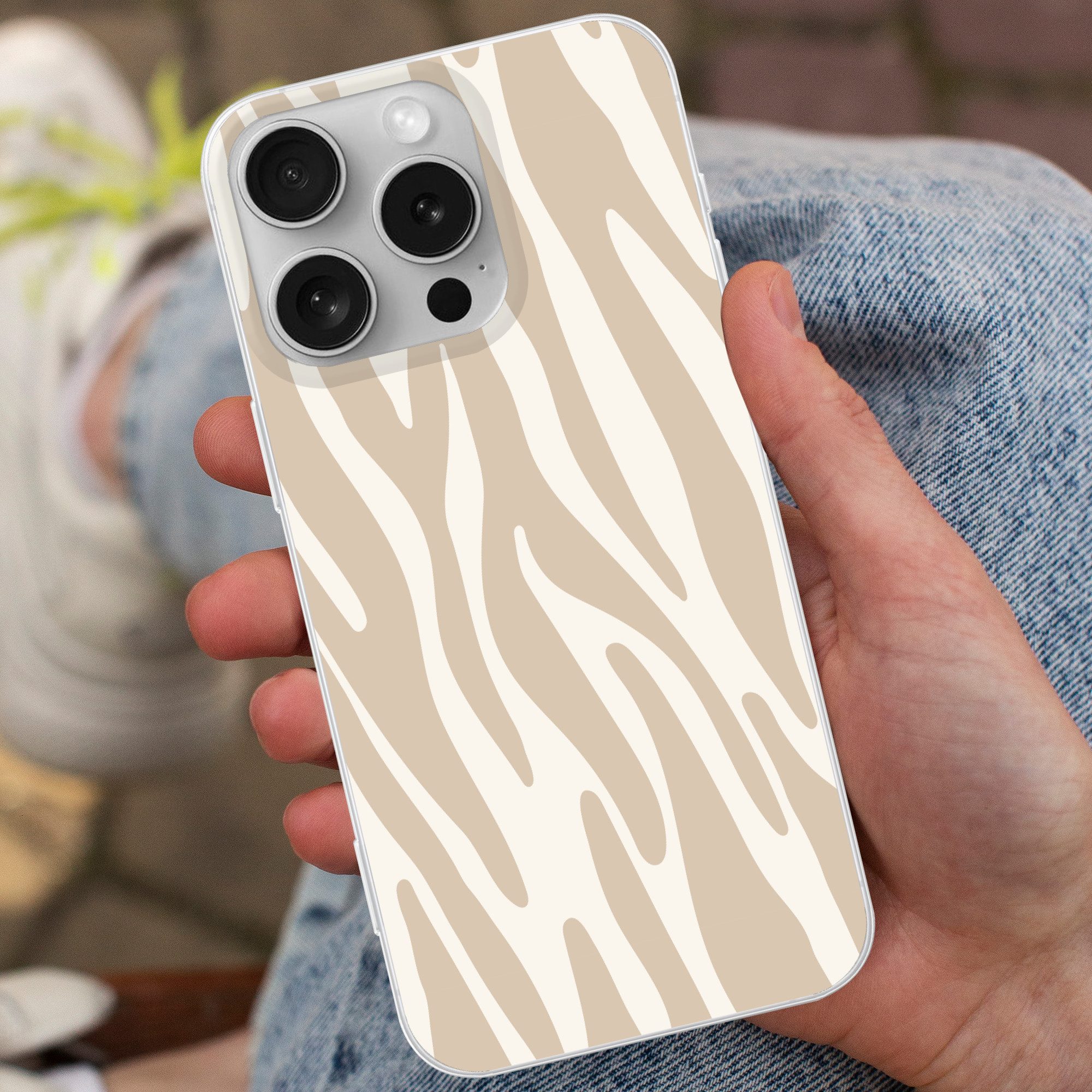 MuchoWow Handyhülle für Apple iPhone 16 Pro Zebramuster - Beige - Weiß - Tiermuster, Smartphone-Bumper, Print, Handy Schutzhülle Dünn