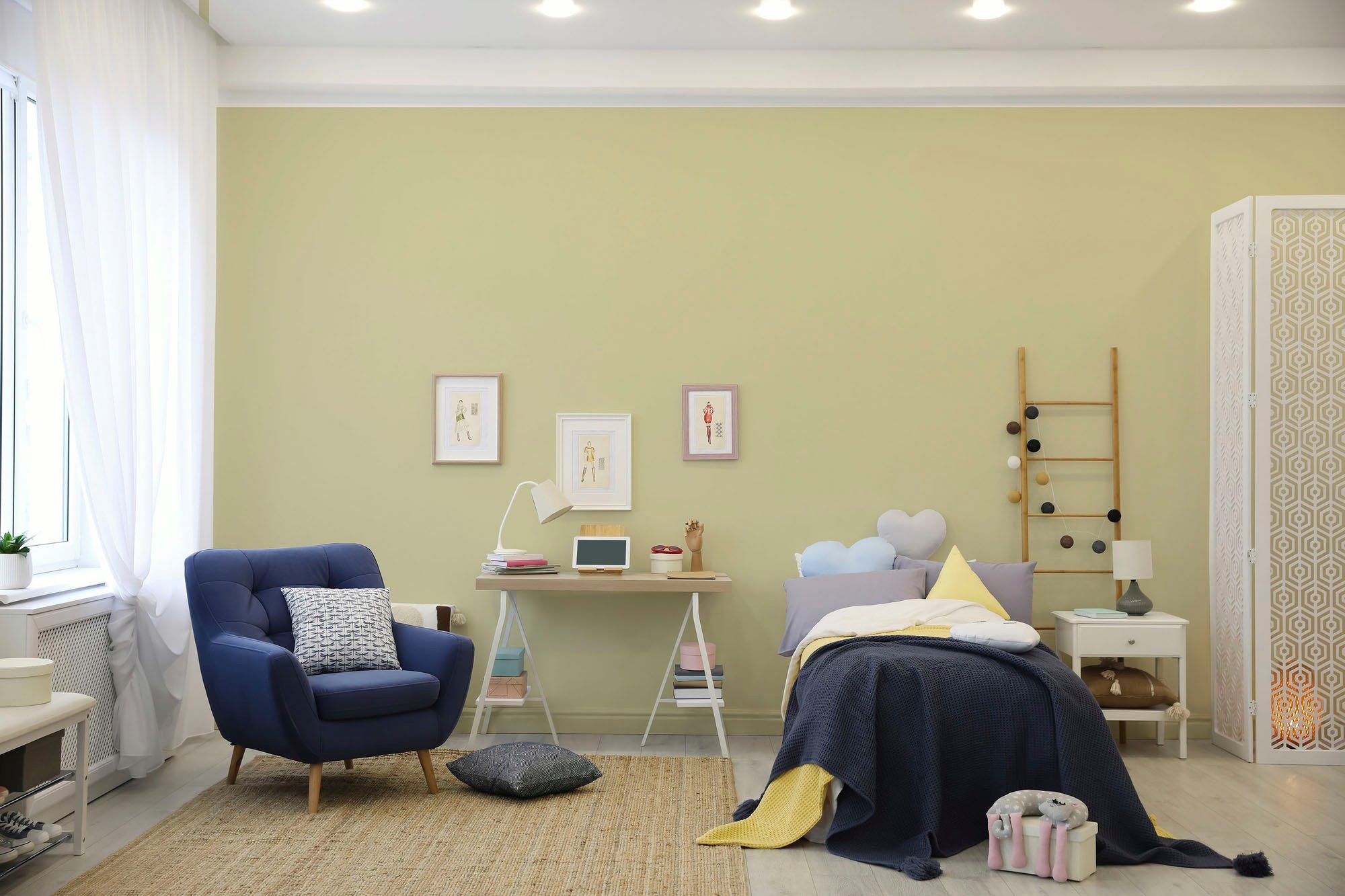 Wohnzimmer, Innenwandfarbe Wandfarbe ideal lime, Grün Tuchmatt gentle Création Farbwelt Schlafzimmer, PURO für gentle Premium Küche, Flur c6001 lime und A.S.