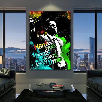 ArtMind XXL-Wandbild HARD WORK BEATS TALENT - Leonardo DiCaprio, Premium Wandbilder als Poster & gerahmte Leinwand in 4 Größen, Wall Art, Bild, Canva