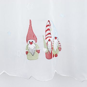 Scheibengardine Scheibengardine Weihnachten Wichtel 2571 Weiß Grün Rot 48x140 cm, EXPERIENCE, Durchzuglöcher, transparent, Voile, Wintergardine