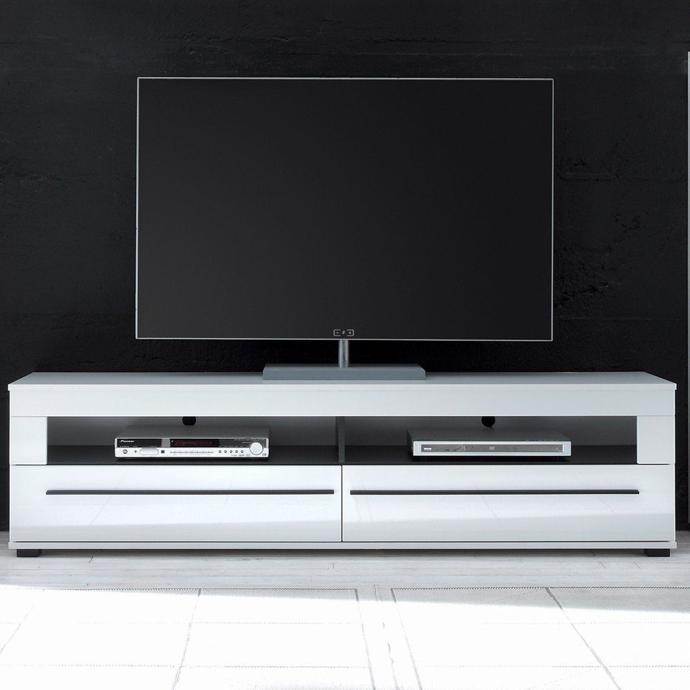Lomadox TV-Wand COLORADO-61, (4-tlg), weiß und schwarzen Hochglanz 255x200x47cm Relinggriffen Vitrine