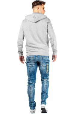 Cipo & Baxx Bikerjeans Herren Hose BA-CD293 W33/L34 (1-tlg) mit Kreuz Aufnäher und Rippenmuster