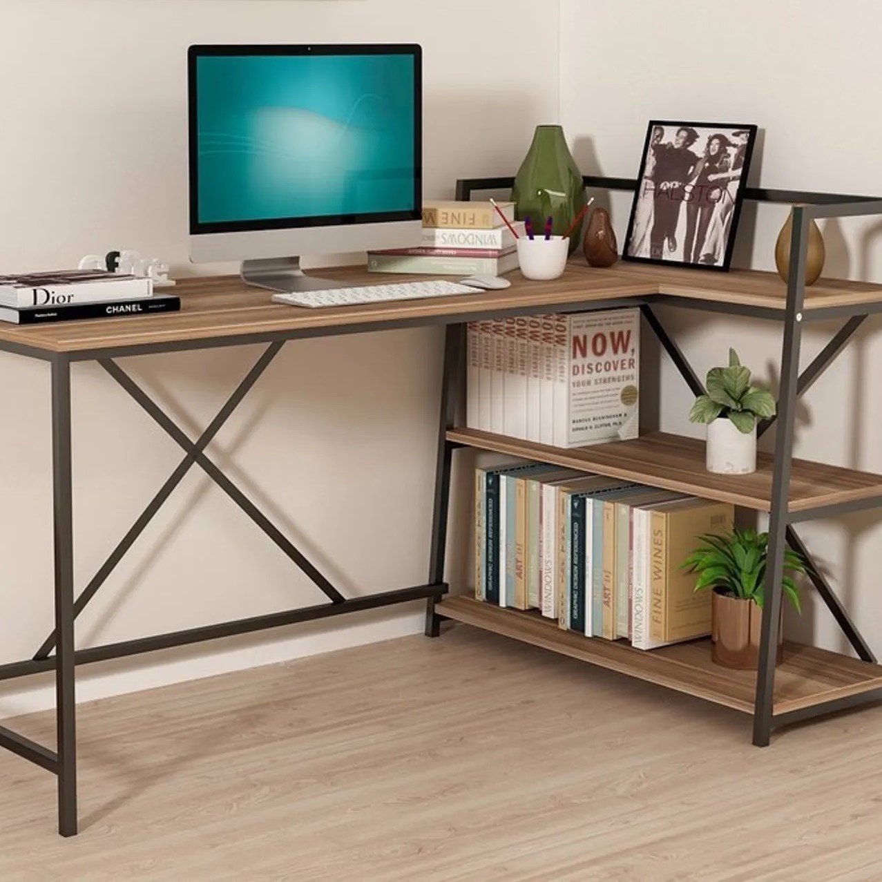 Industriedesign Schreibtisch Moblix Bücherregal, Bürotisch LORI Schreibtisch mit