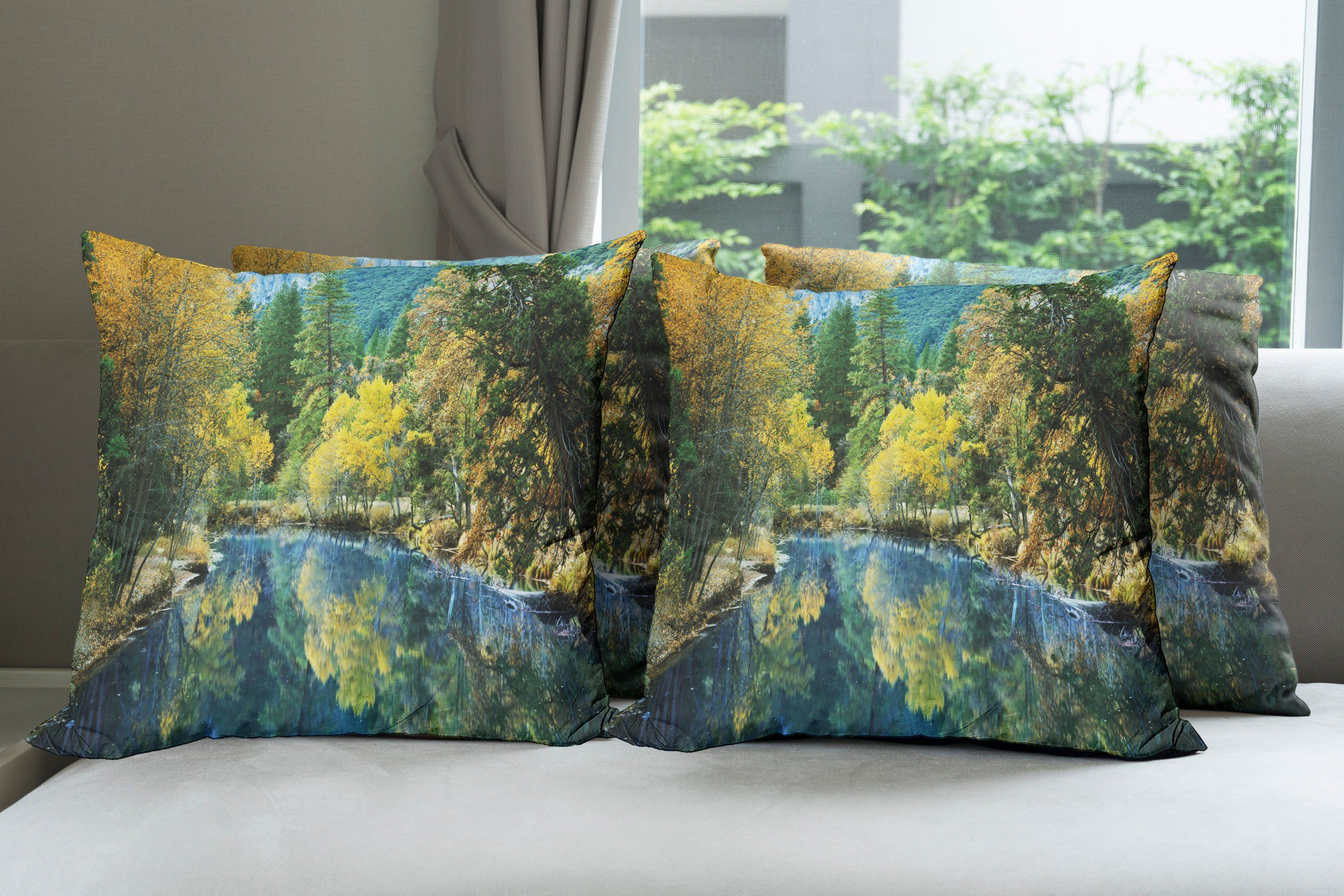 Herbstwaldlandschaft Accent Doppelseitiger Abakuhaus Modern (4 Stück), Digitaldruck, Kissenbezüge Natur