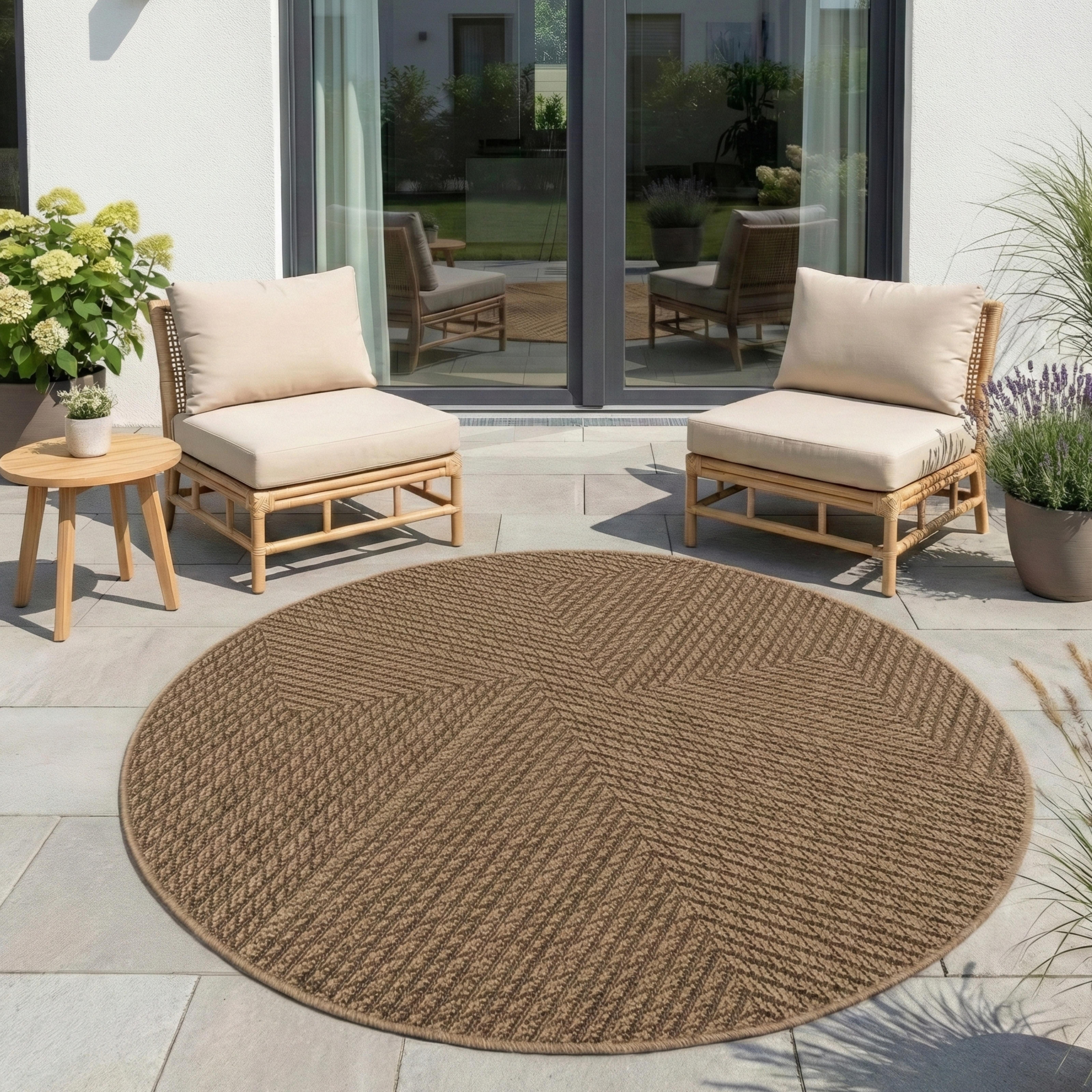 Ayyildiz Teppiche Outdoorteppich TIMBER 1404, auch als Läufer und rund, rund, Höhe: 5 mm, Läufer, Rund, In und Outdoor, Jute Sisal Optik, Wohnzimmer, Terasse