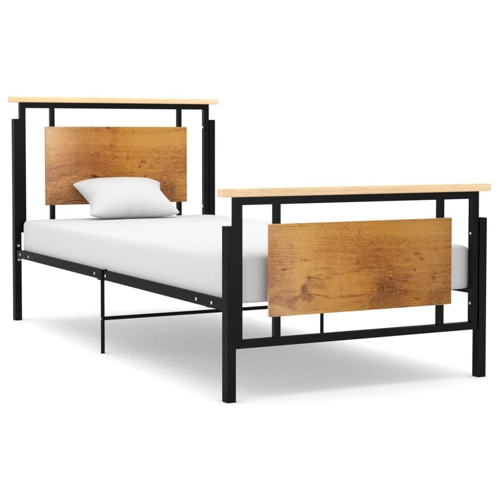 Bettgestell Metallbett 208,5x109x90 cm Schwarz mit Massivholz und MDF
