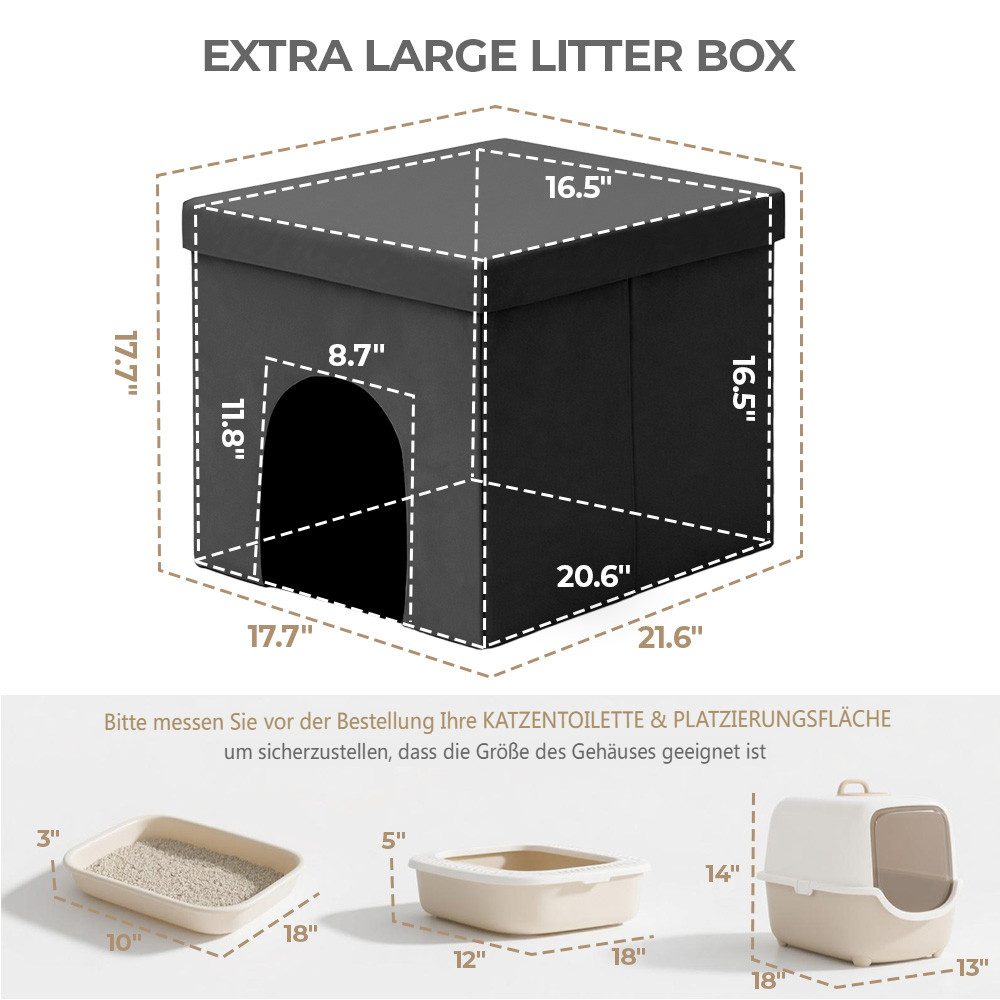 Insma Tierhaus 3-in-1 Katzenschrank Katzenhaus für Katzenklo Versteckt Katzentoilette, 55×45×45cm, mit Katzenstreu-Matte, bis zu 90kg Tragfähigkeit