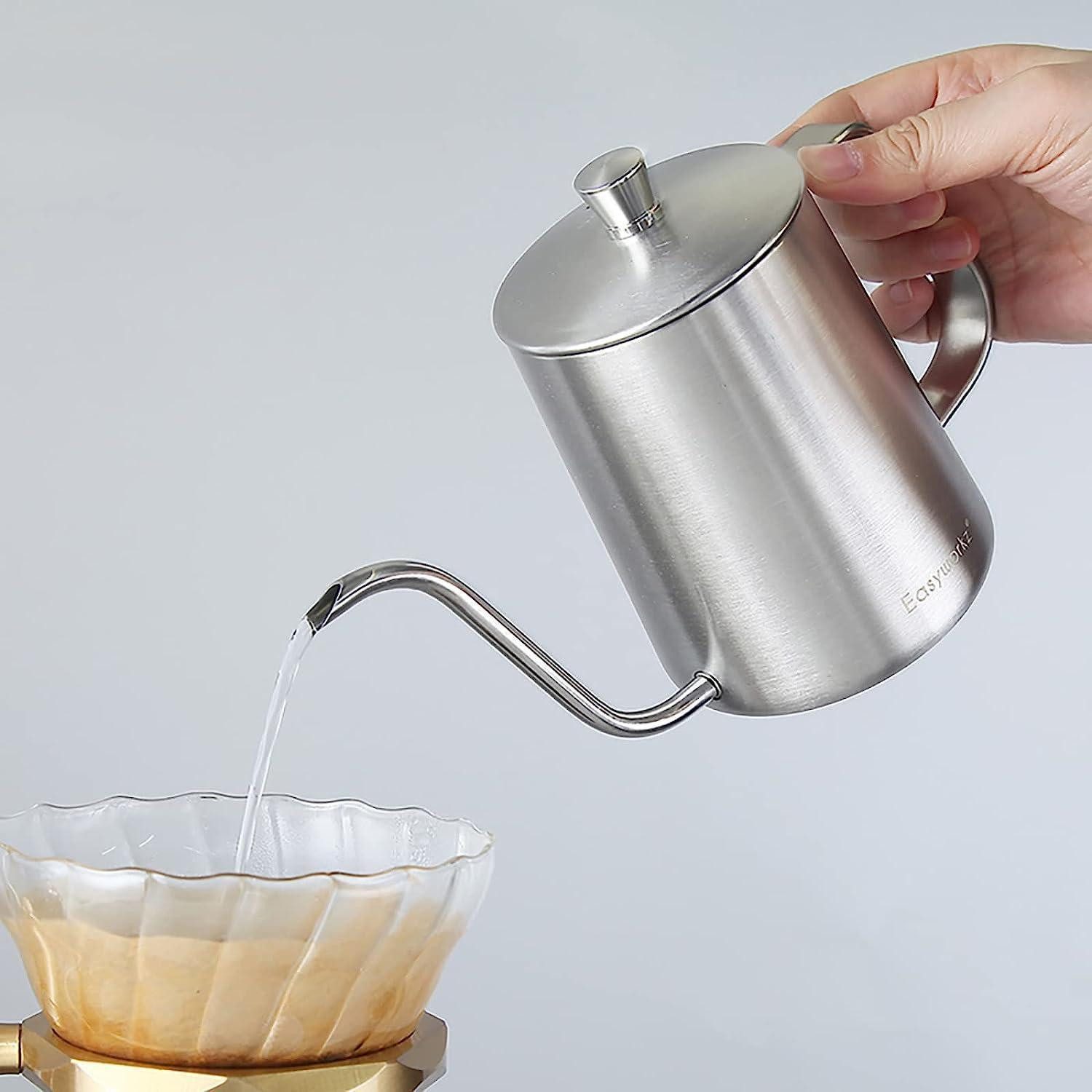 LuxusKollektion Kaffeekanne Kaffeekanne Schwanenhals Pour Over Edelstahl Auslauf Silber 350 ml