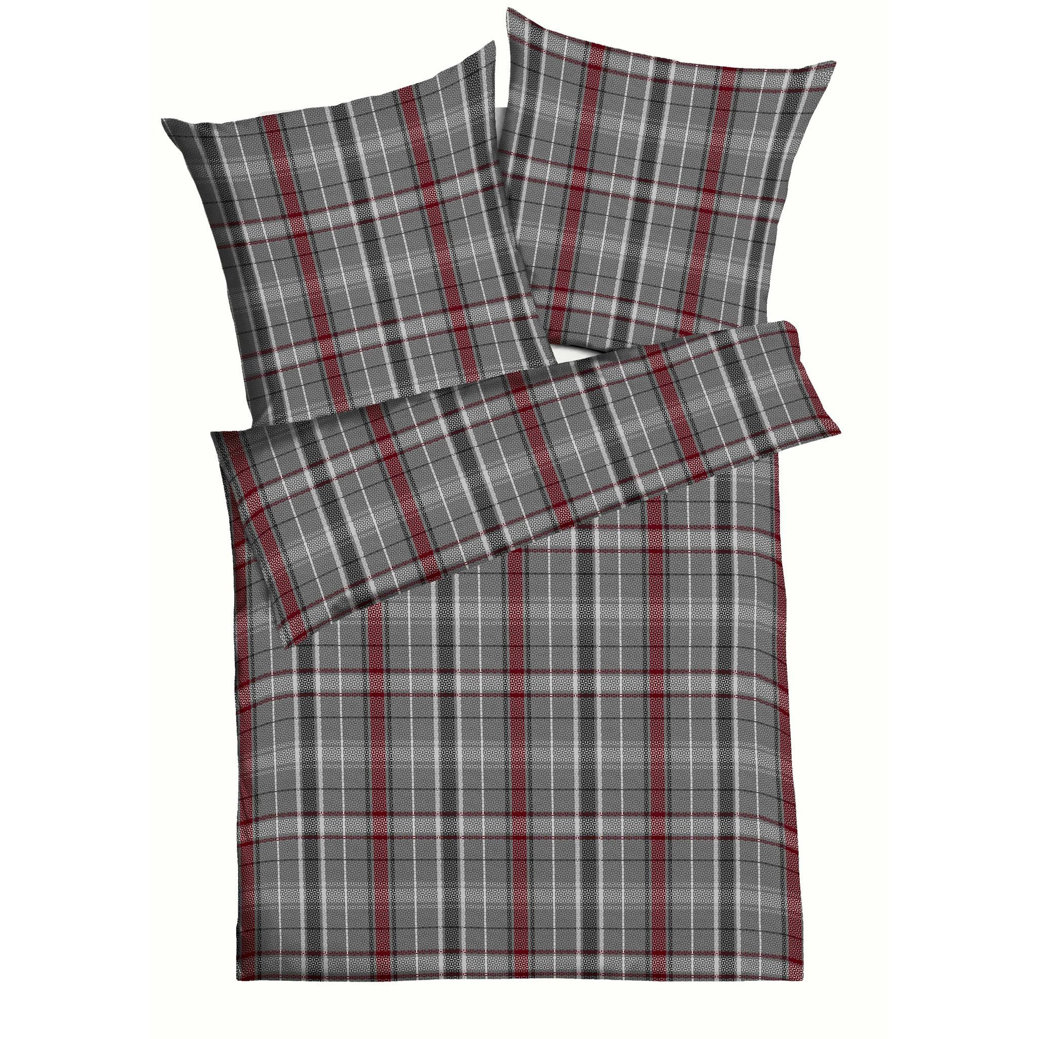 Kaeppel Bettwäsche 135x200cm Villa Allover Rubin Rot Grau, Biber, 2 teilig, tolles Karo-Design mit frischen Akzenten