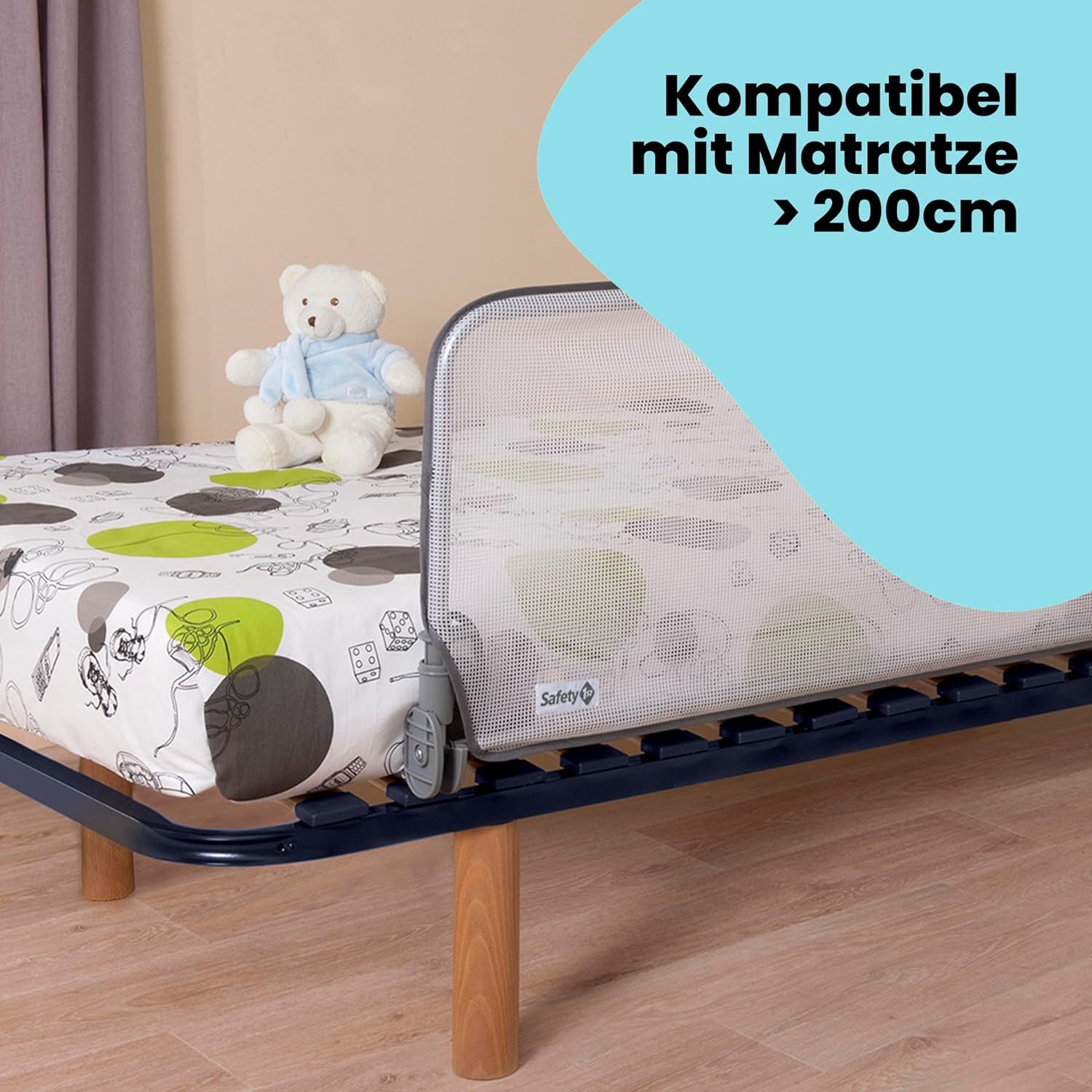 Safety 1st Bettschutzgitter Safety 1st 150 cm Extra Large Bed Rail, Bettgitter für Kleinkinder, Sc, Automatische Verriegelung in aufrechter Position