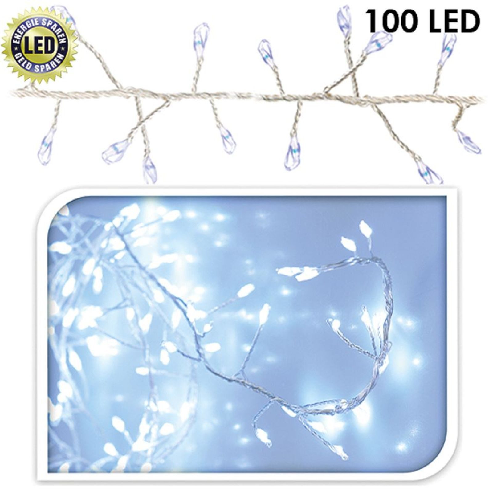 Gravidus LED-Lichterkette 100 LED Cluster Lichterkette Draht Silber Weiß