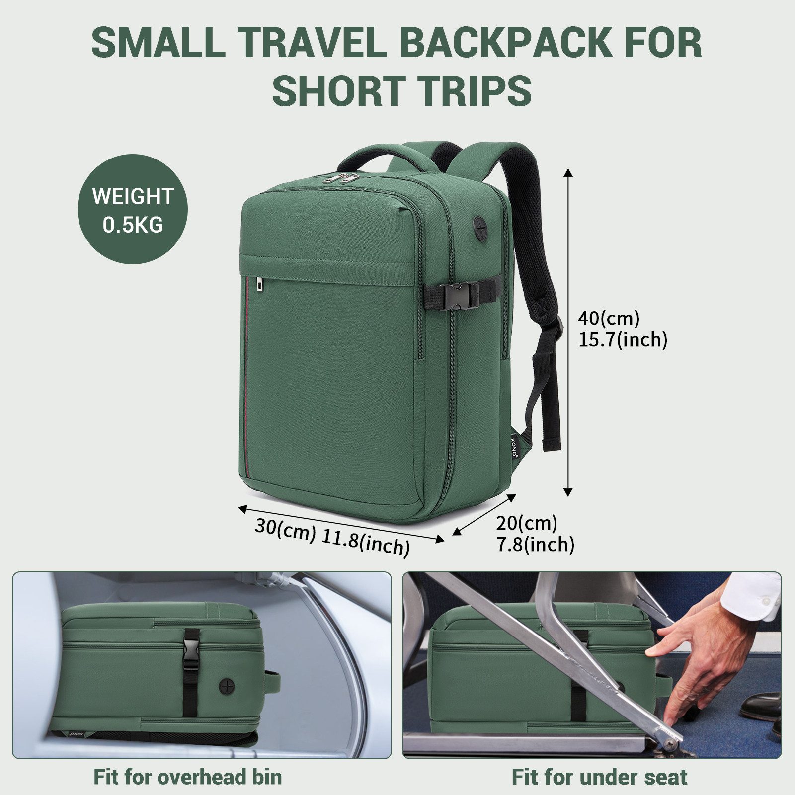 KONO Rucksack Kabinentasche für Ryanair – Handgepäck-Rucksack, 40x30x20 cm, 25 Liter