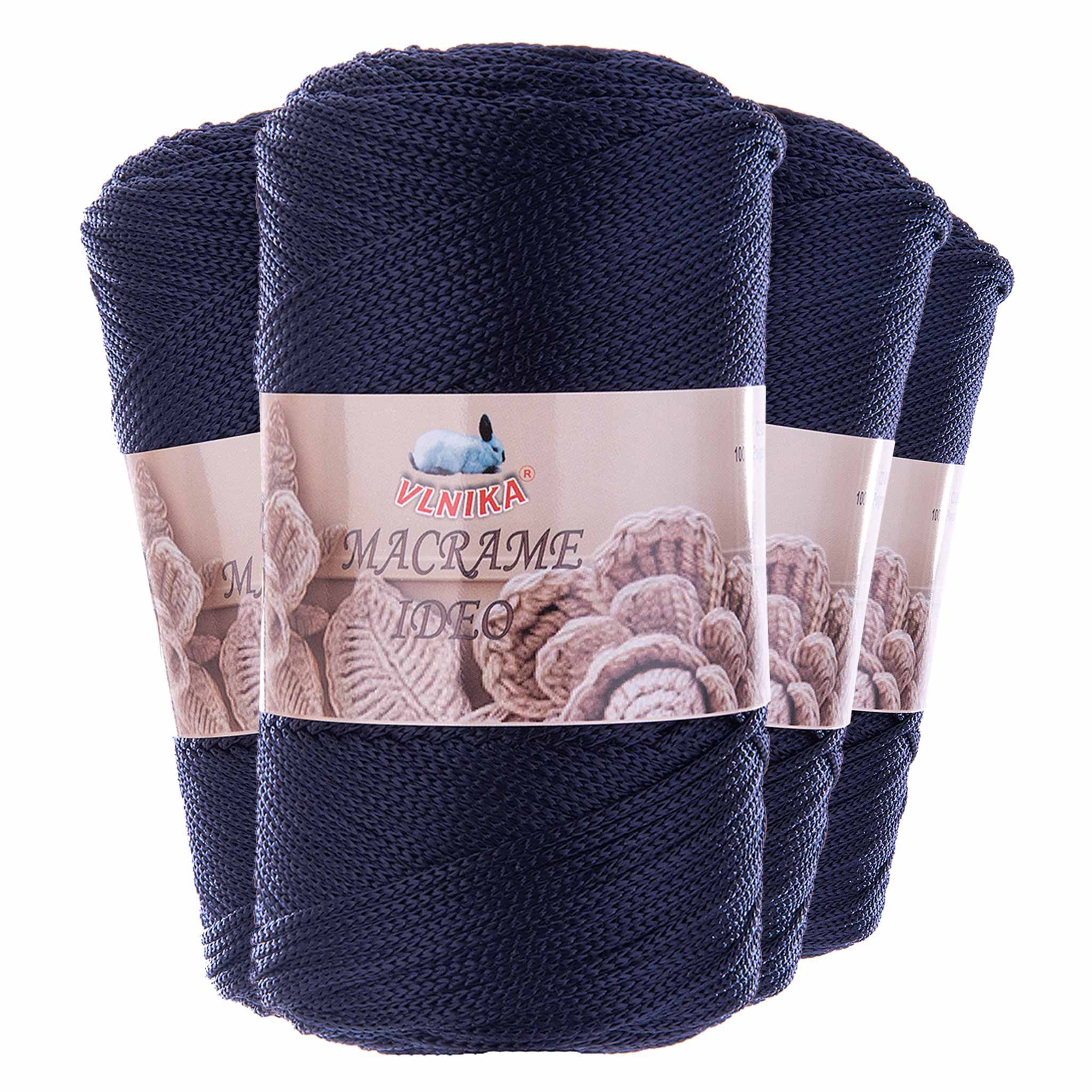 maDDma 4 x 250g Strickgarn Macrame Ideo Unifarben Häkelgarn Flechtgarn Häkelwolle, 1000 m (Sparpaket (4 Knäuel je 250g), schwarzblau