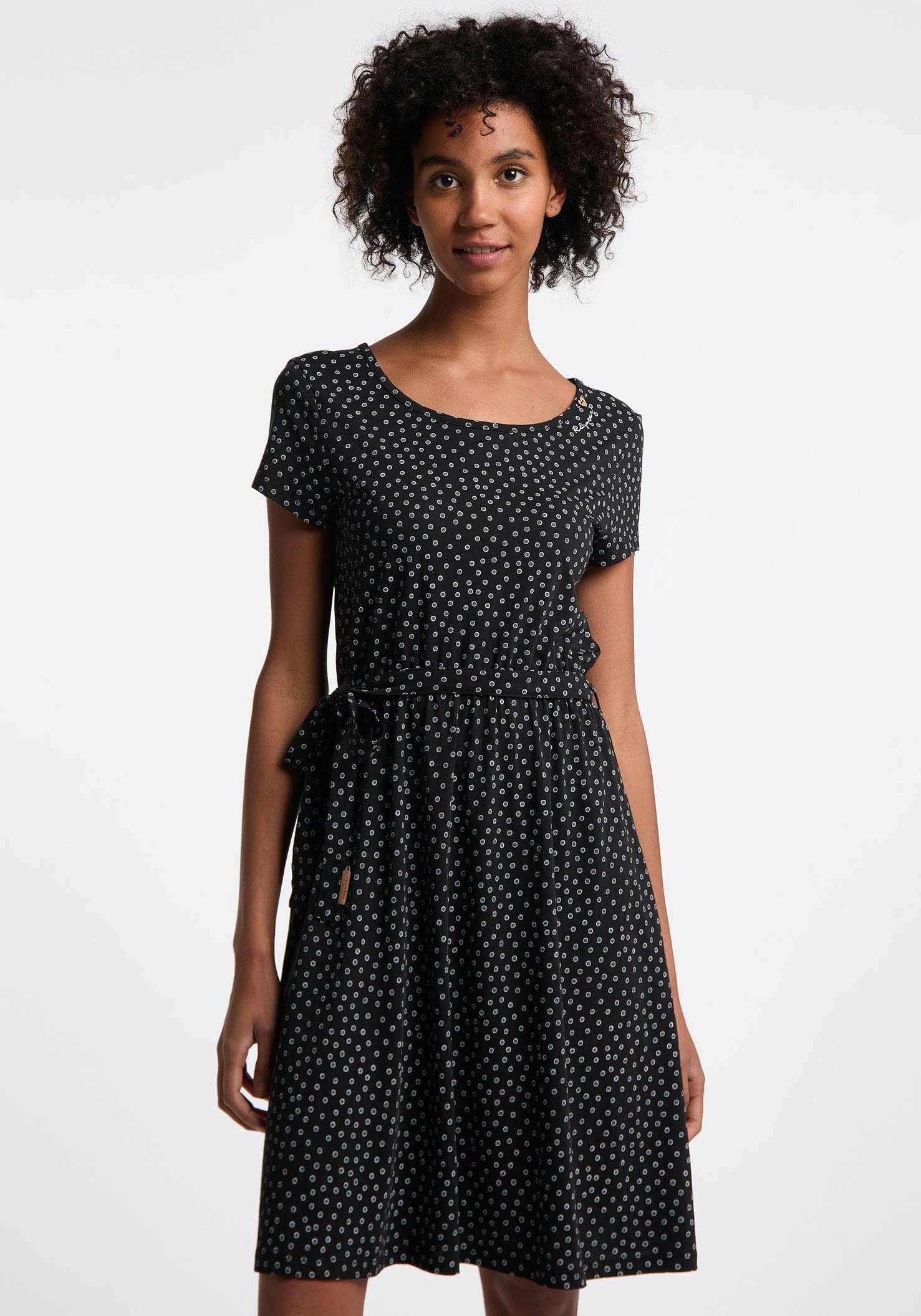 OLINA schwarz Ragwear DRESS Sommerkleid Allover mit Punkte-Muster tollem ORGANIC