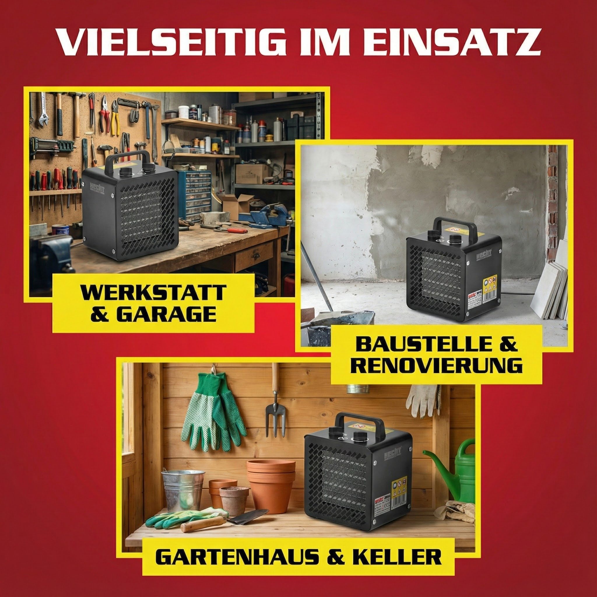 Hecht Keramikheizlüfter Elektro 2in1 Ventilator 3545, bis 60m², 3 Heizstufen, Thermostat, 3000 W, Tragegriff, PTC, 1,8 kg, Heizer Elektrische Heizung, Stufenlos