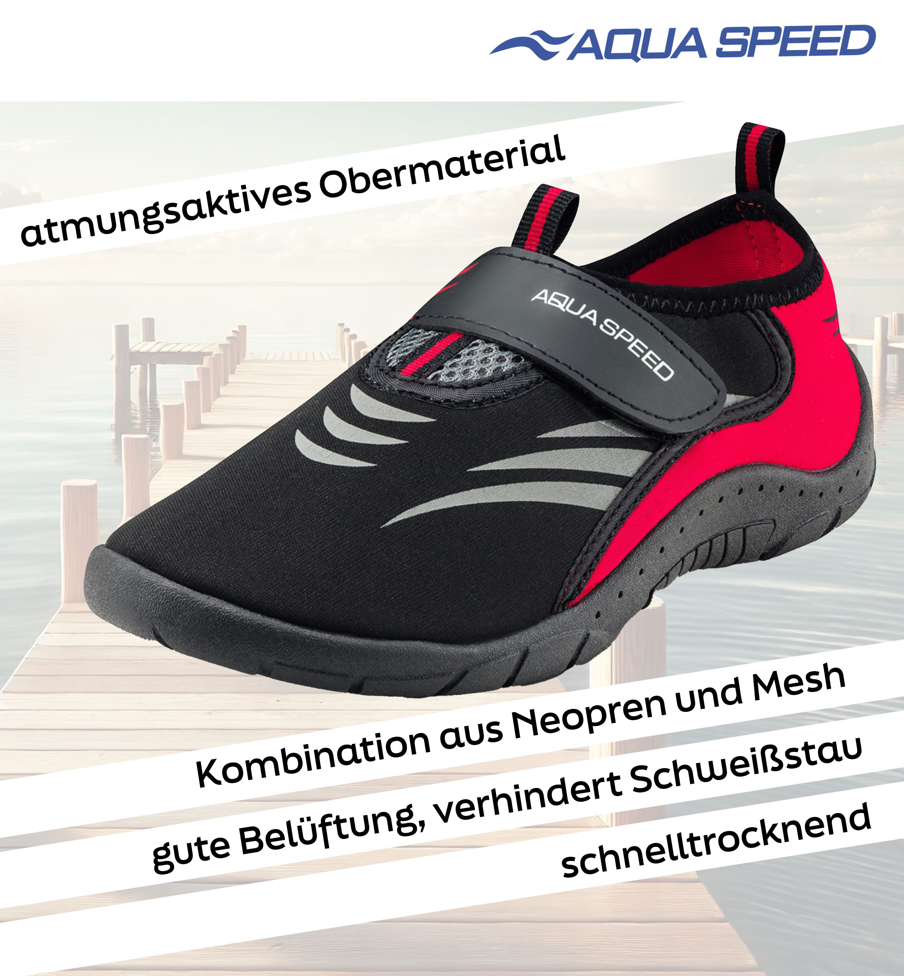 Aqua Speed Herren Aquaschuhe Gr. 44 – stabil, schnell trocknend & leicht Wasserschuh (Kompakte Reiseschuhe – ideal für Backpacker & Urlauber) Wasserabweisend & weich – Trocknet nach Gebrauch besonders schnell