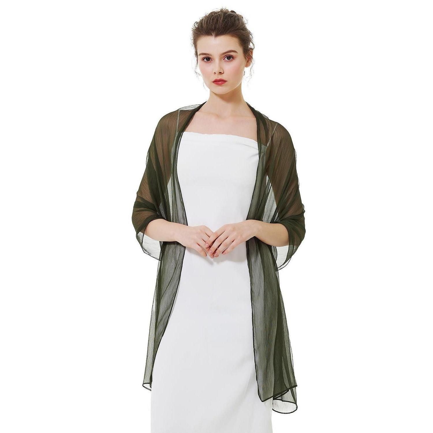 LuxusKollektion Multifunktionstuch Damen Stola Crepe Schal Dunkelgrün
