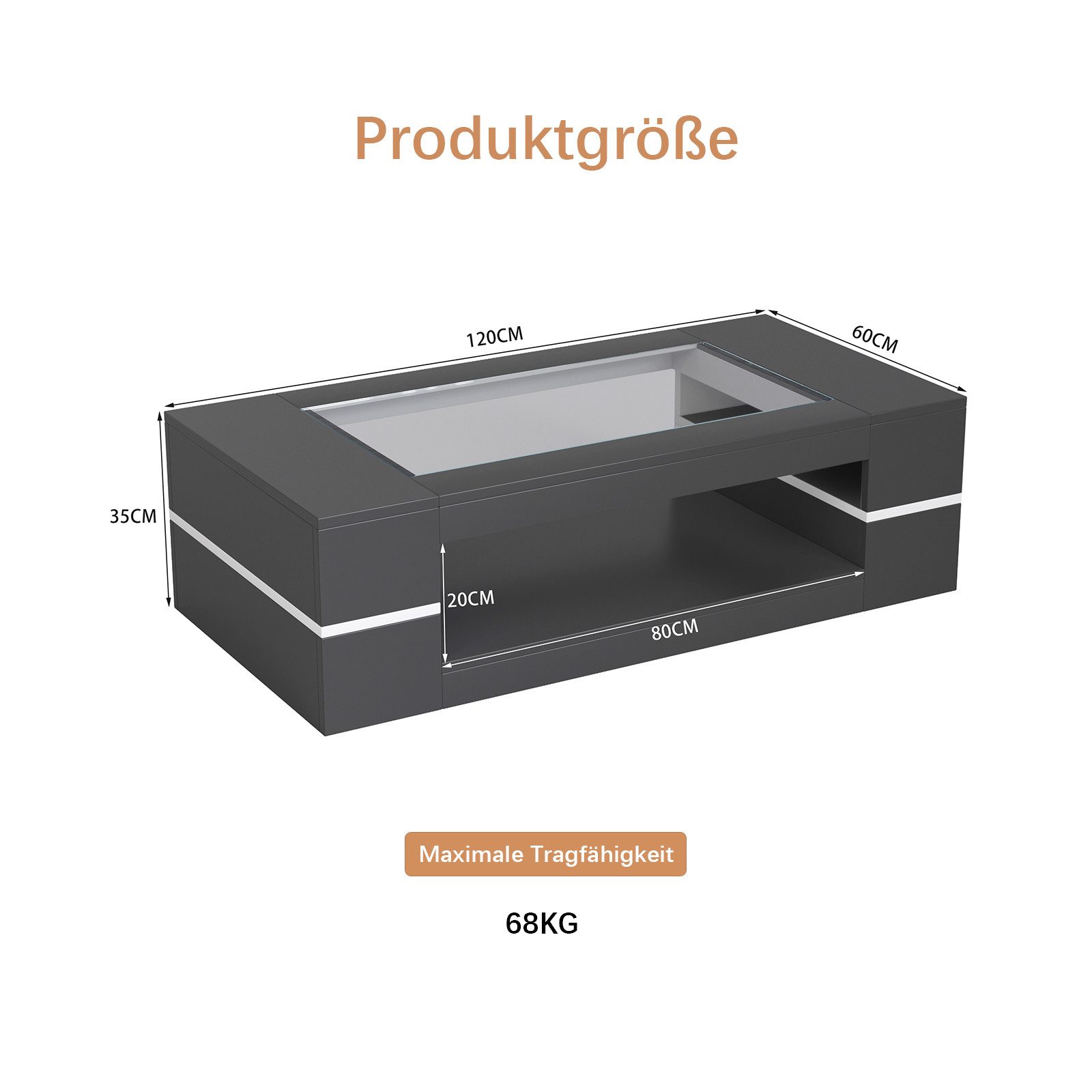 radelldar Couchtisch Wohnzimmertisch mit Glas, Beistelltisch, 1-St. rechtec günstig online kaufen