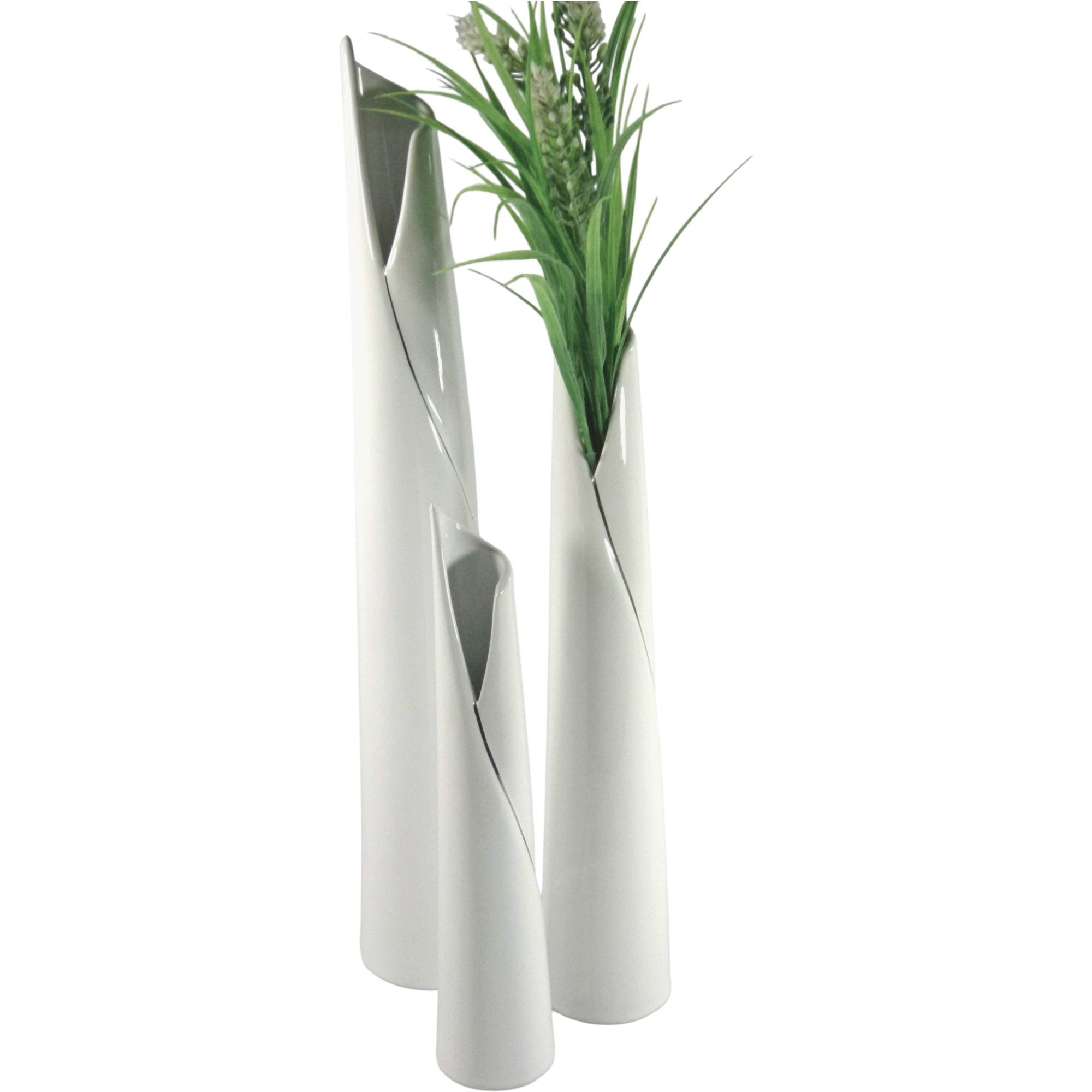 trends for living Dekovase 3er Set - Keramik Vase Weiß, Modern, Minimalistisch, 30-50 cm (3 St)