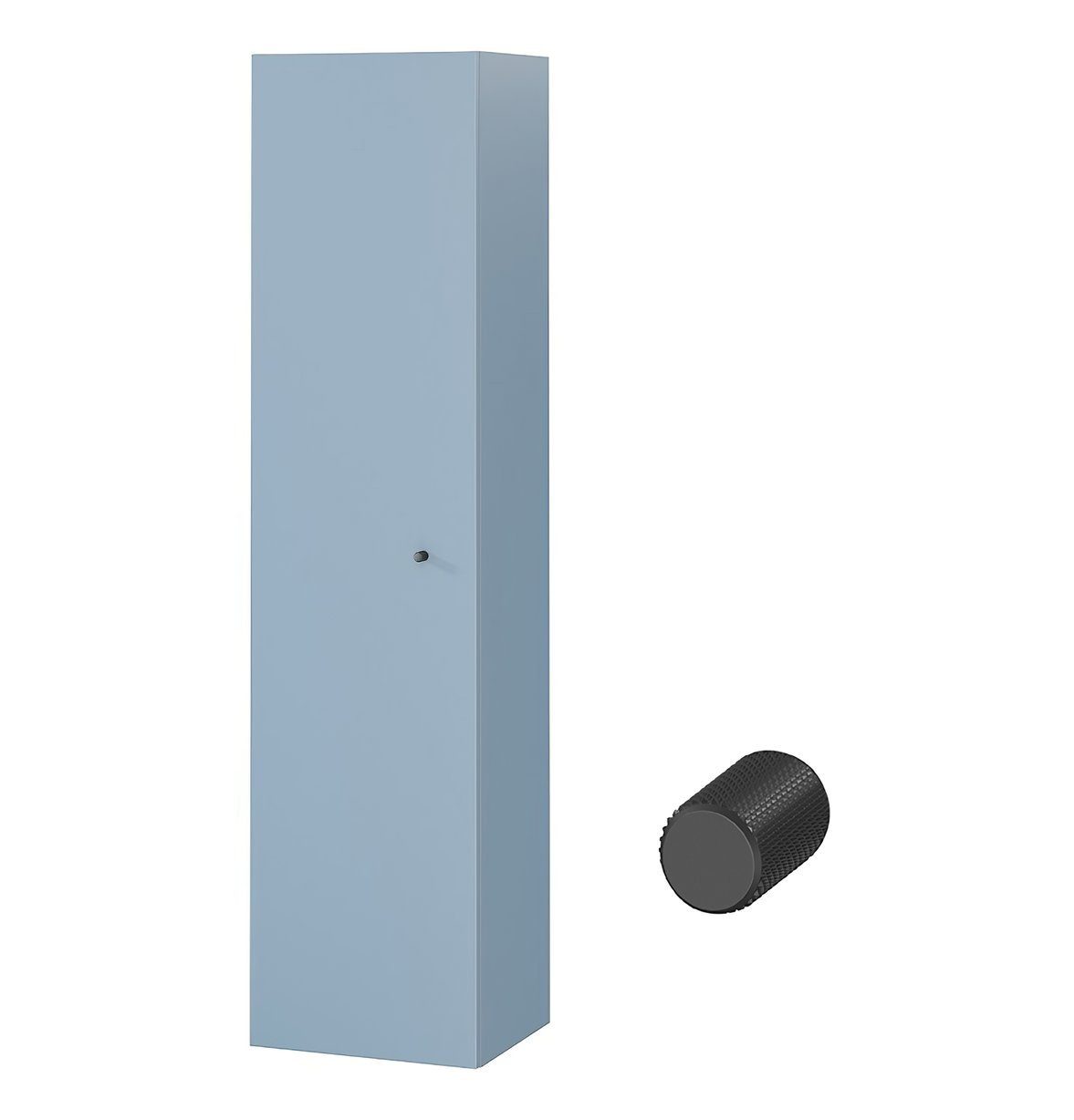 KOLMAN Hochschrank Hochhängeschrank LARGA 160 Tür Schwarz mit Spiegel Möbelgriffe Blau
