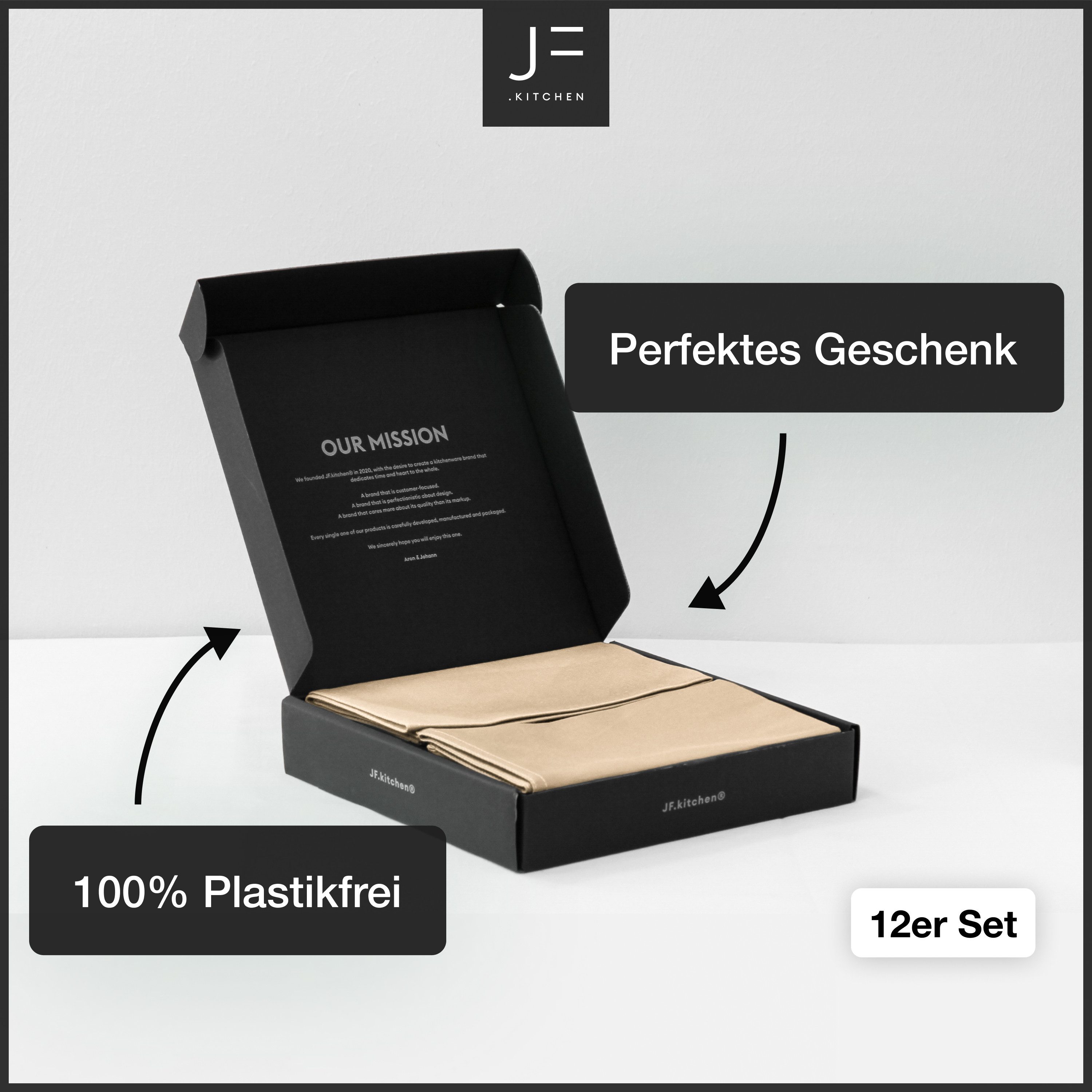JF.kitchen Stoffserviette 12 Stoffservietten mit Faltanleitung aus extra hochwertiger Baumwolle, (12 St)