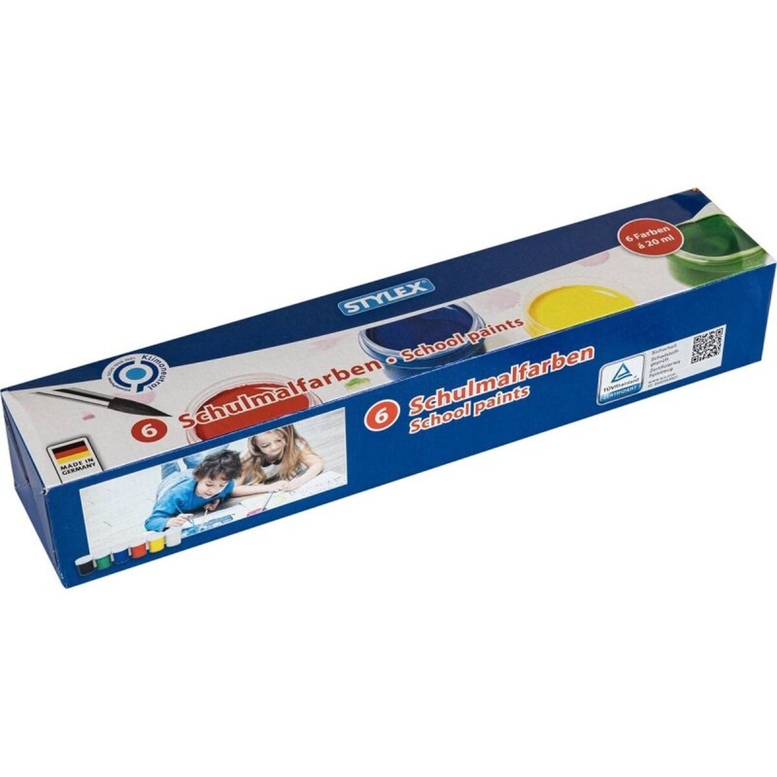Stylex Schreibwaren Wasserfarbe Schulmalfarben, 6 Farben á 20ml