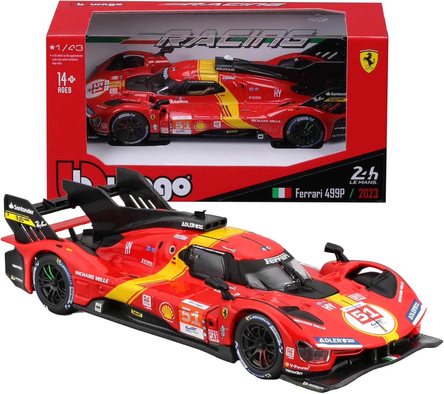 Bburago Modellauto Bburago Ferrari 499P LMH Nr.51 Modellauto 1:43 Modell 2023 24H Le Mans