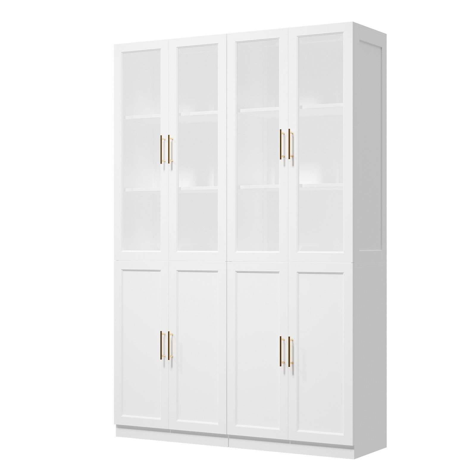 VOWNER Bücherregal mit Glastüren, 5-stöckig, 180 x 60 x 35 cm, Weiß, 2-tlg., mit verstellbaren Böden – viel Stauraum für Wohnzimmer & Büro