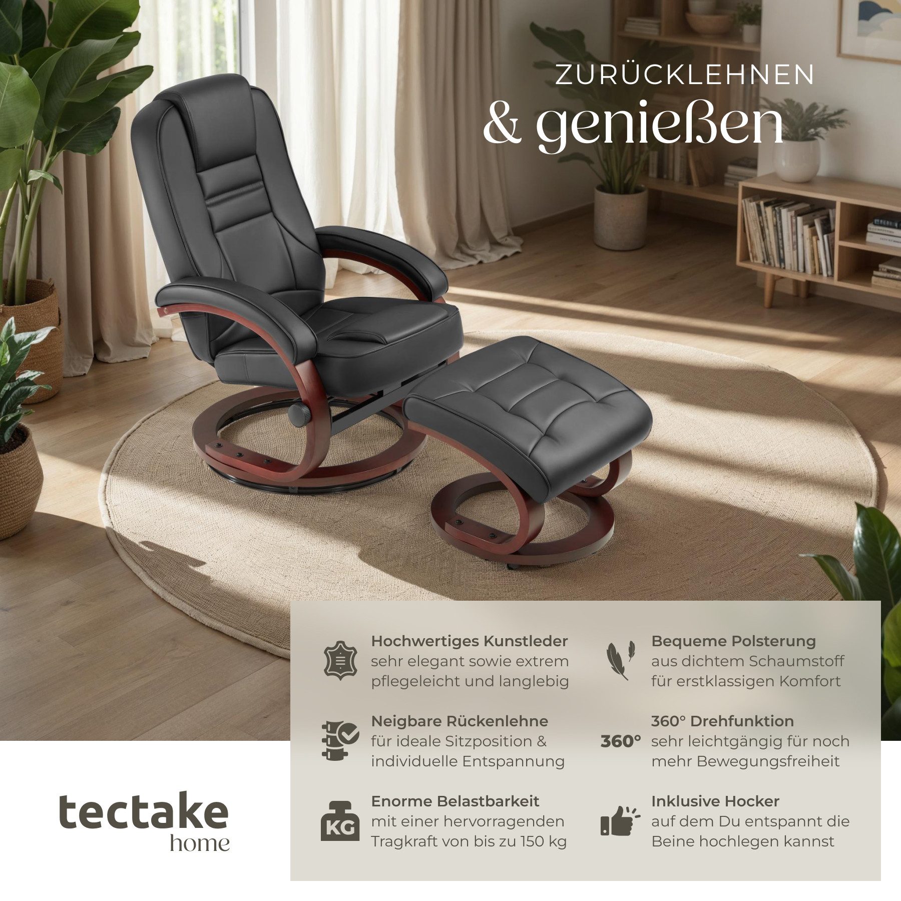 tectake Relaxsessel Fernsehsessel, mit Hocker günstig online kaufen