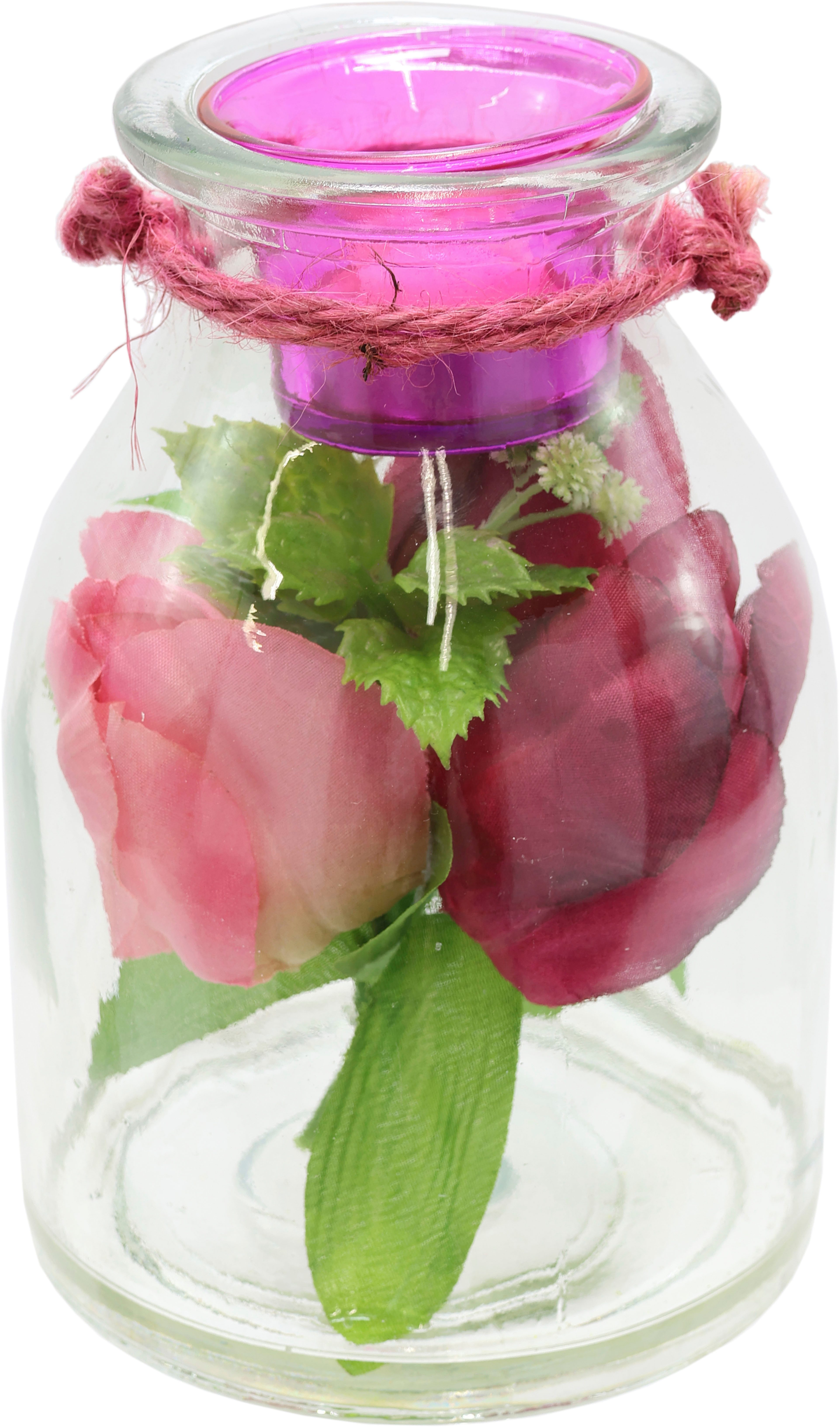 Teelichthalter Glasgefäß mit Teelichthalter und Tulpen