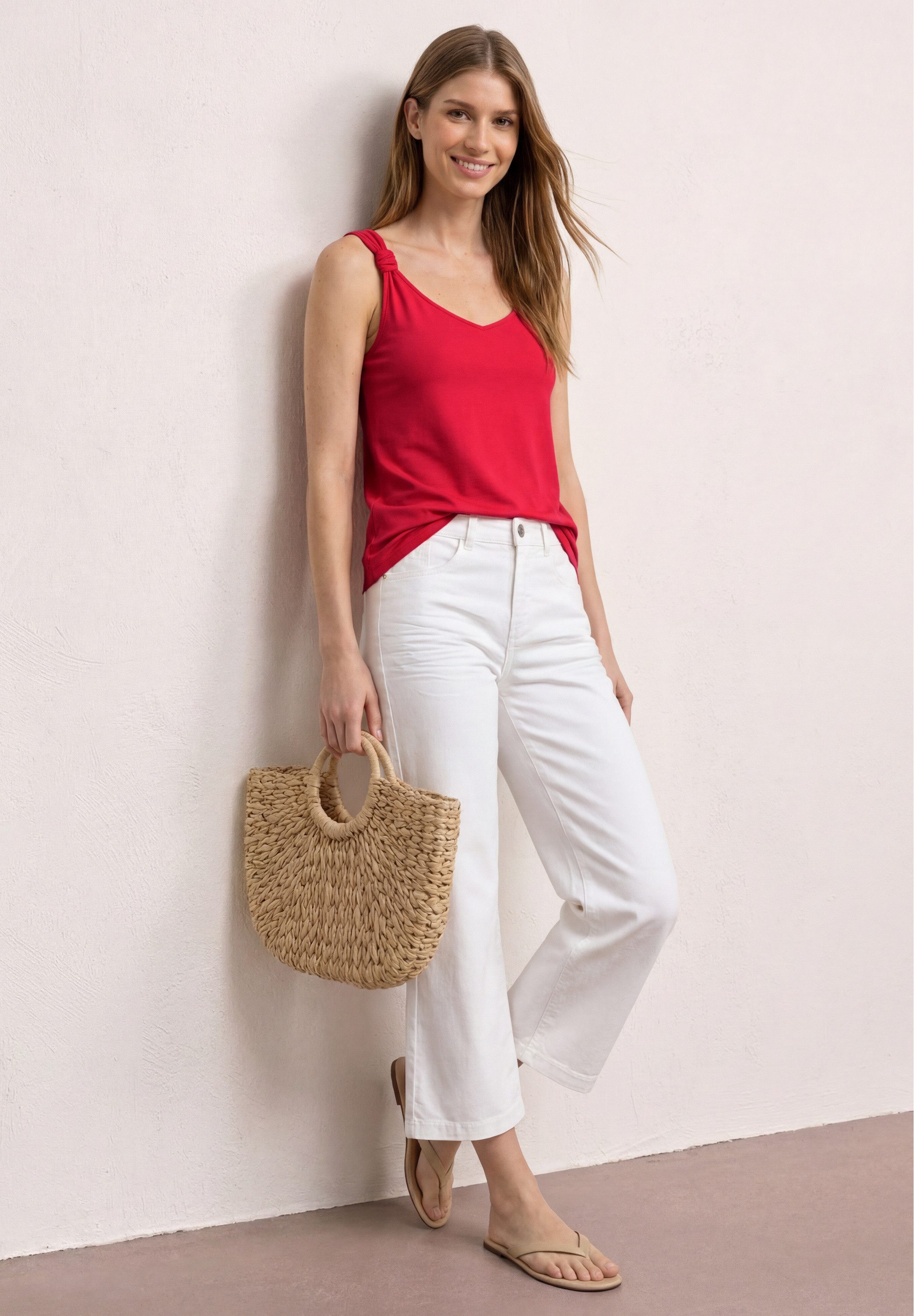 STREET ONE Shirttop Sommertop mit V-Neck und Knotendetail