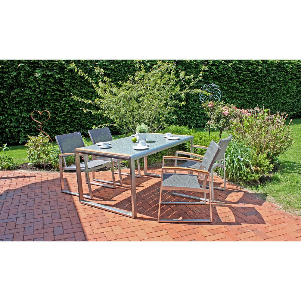 Lomadox Balkonset GARDA-120, (5-tlg), Gartenmöbelset, 4 Stühle, Tisch 160x90cm, grau