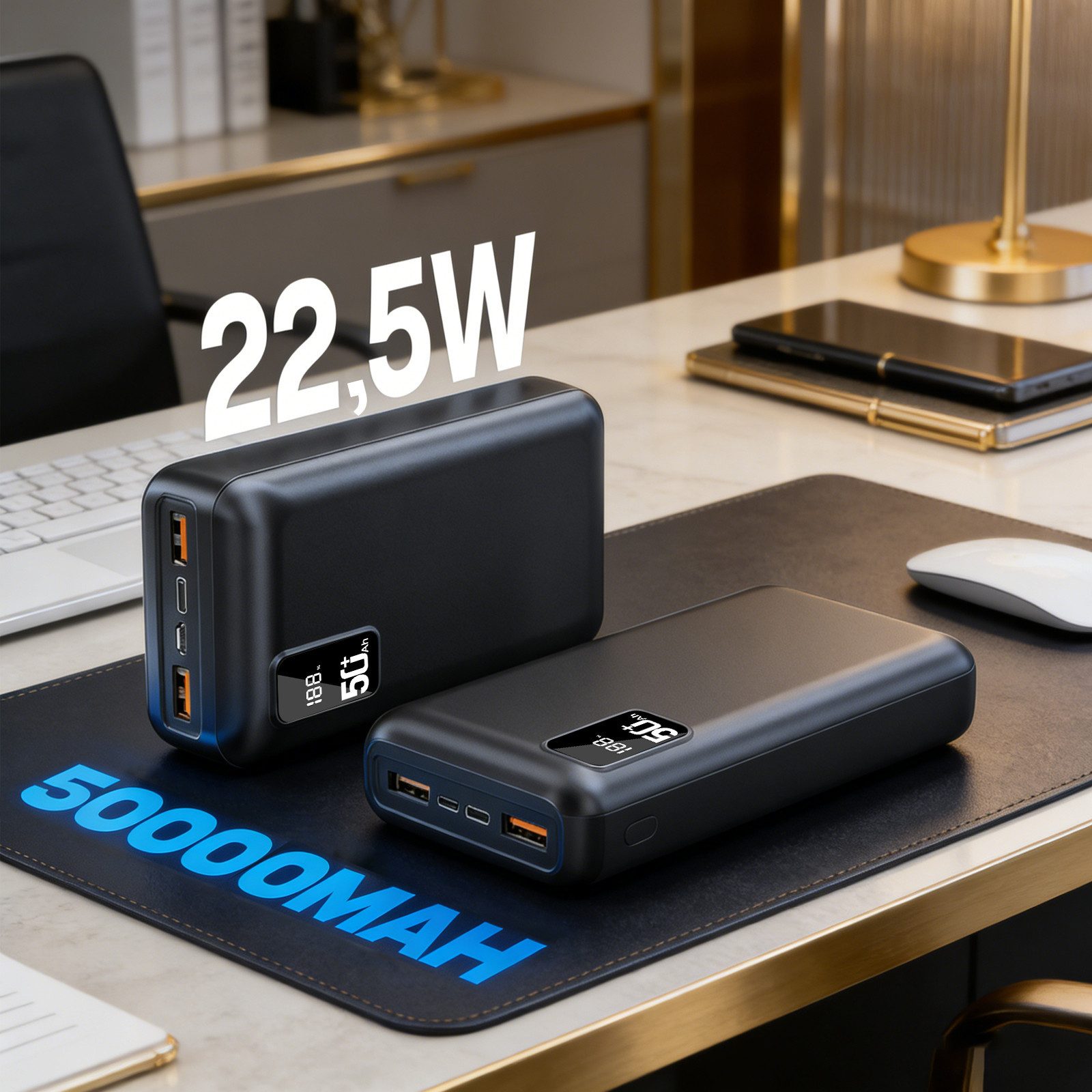 AeroAxis Powerbank 50.000 mAh 22,5 W Schnellladegerät Externer Akku Powerbank 50000 mAh, kompatibel mit iOS & Android, ideal für Camping, Reisen & Notfälle – Bild 3 von 5